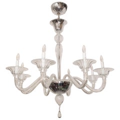 Midcentury Eight-Arm Chrome and Clear Murano Glass Chandelier by Barovier e Toso