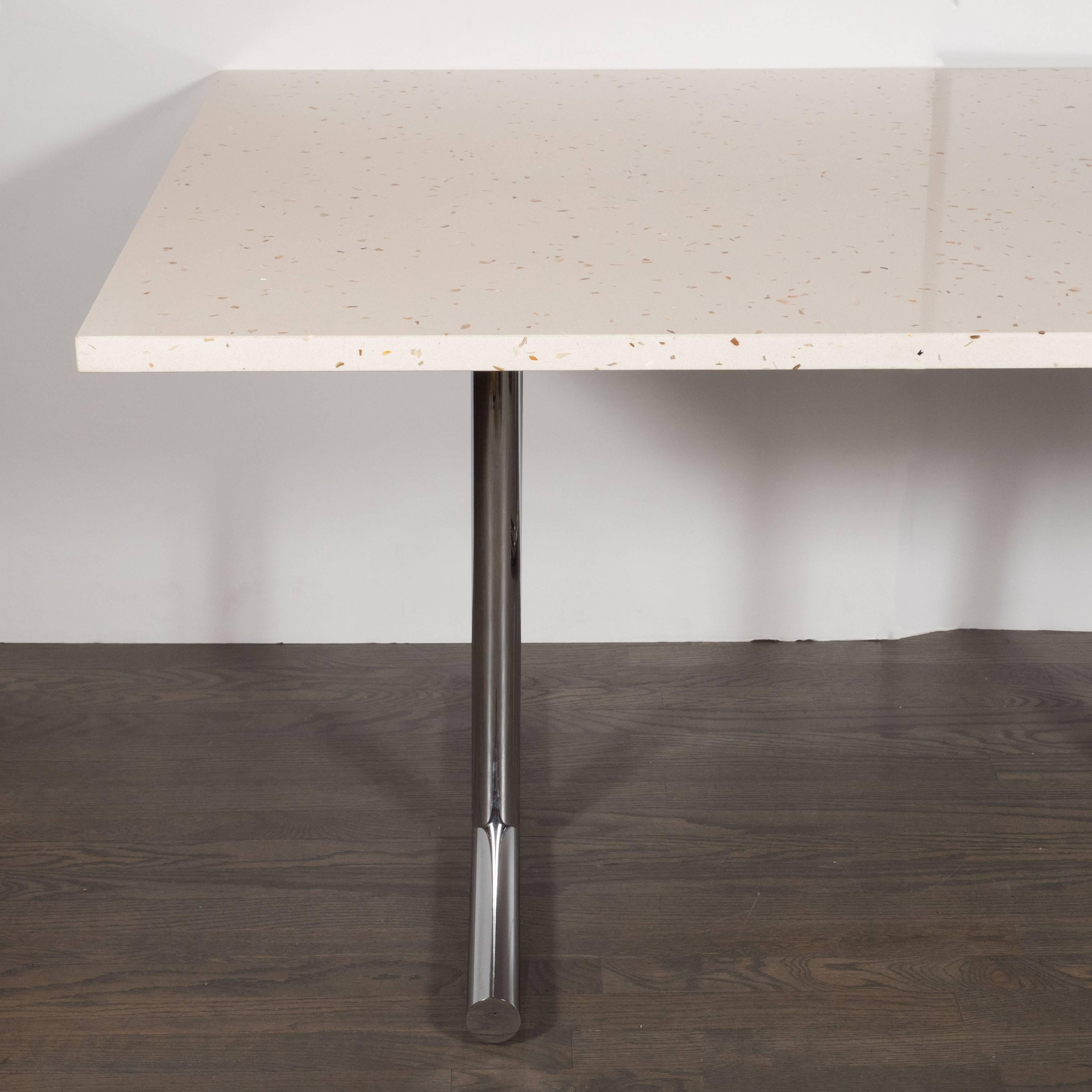 American Mid-Century Modern Terrazzo Table with Tubular T-Form Chrome Legs In Excellent Condition In New York, NY
