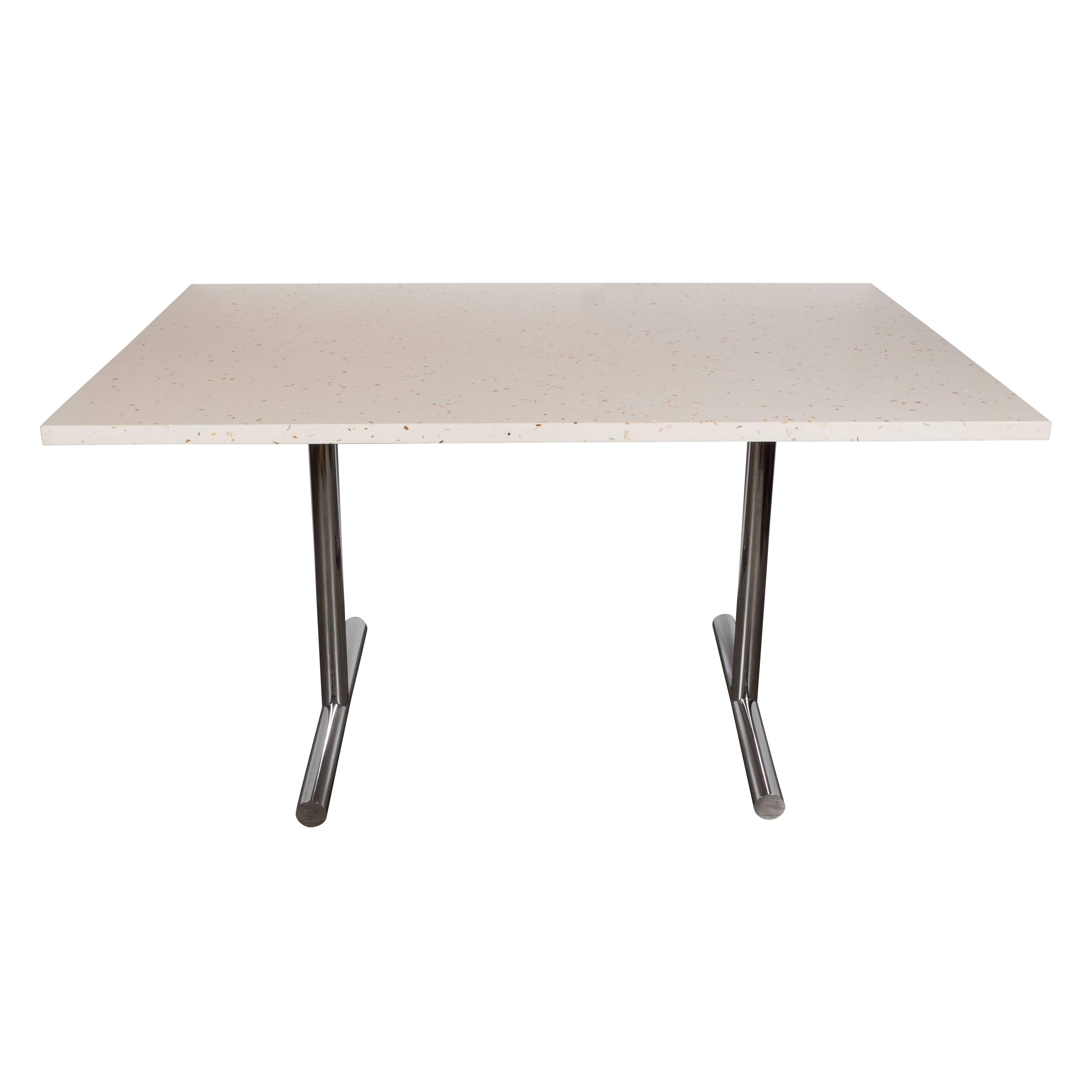 American Mid-Century Modern Terrazzo Table with Tubular T-Form Chrome Legs