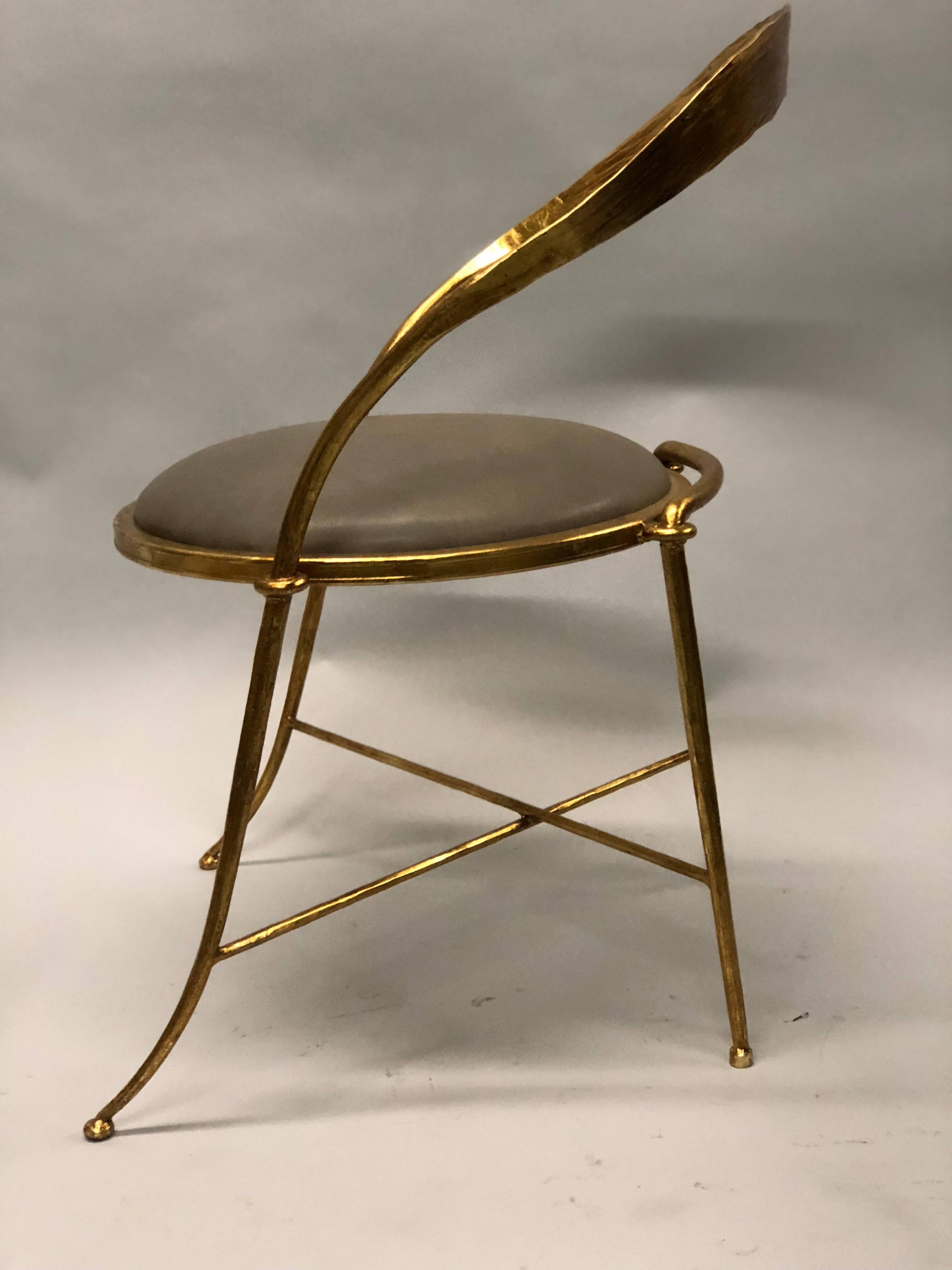 Mid-Century Modern Pair of Italian Midcentury Handmade Gilt Iron Lounge Chairs by Giovanni Banci