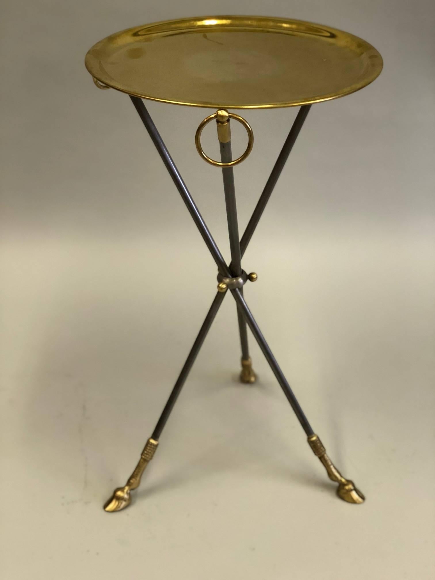 20th Century Pair of French Mid-Century Modern Steel and Brass Side Tables by Maison Baguès