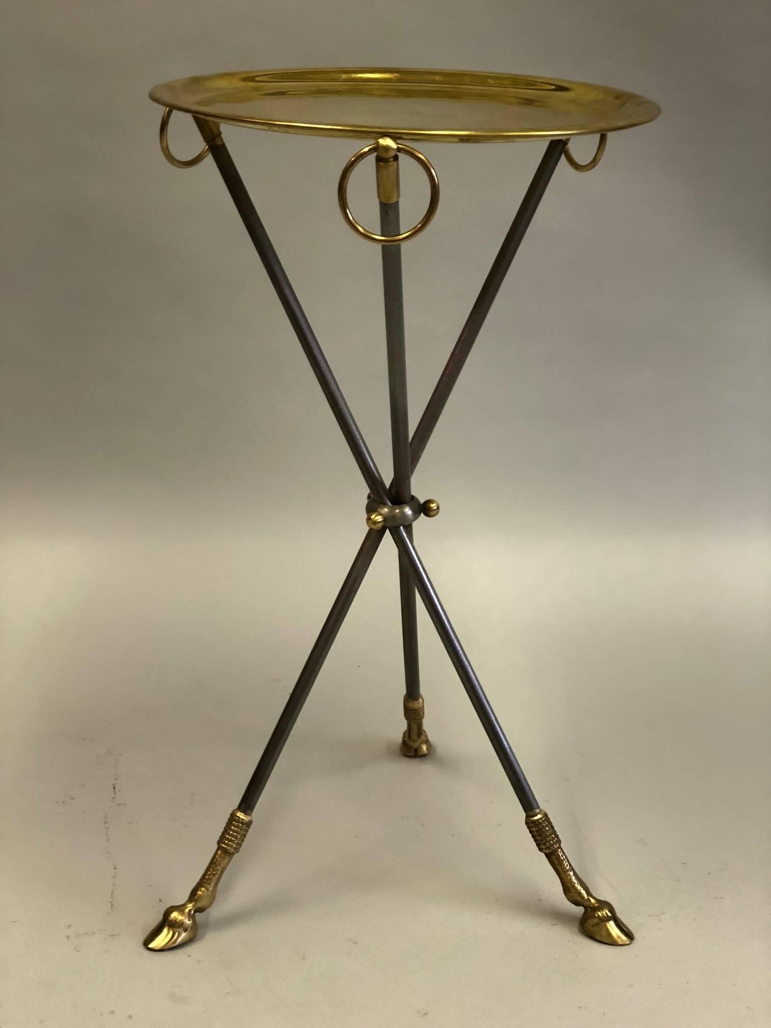 Pair of French Mid-Century Modern Steel and Brass Side Tables by Maison Baguès In Good Condition In New York, NY