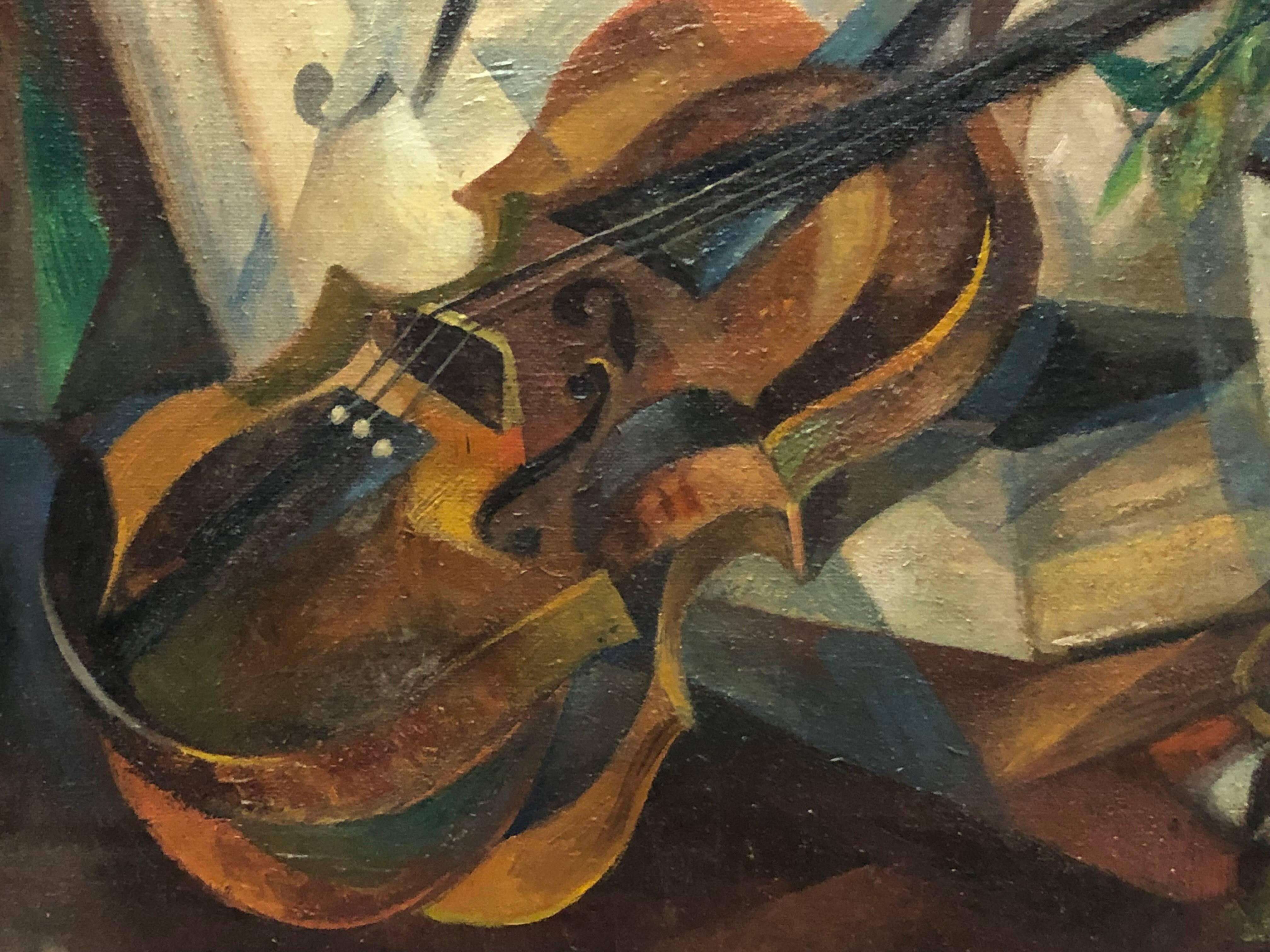Kubistisches Stillleben „Violin“ von Agnes Weinrich, signiert, datiert 1922 (amerikanisch) im Angebot