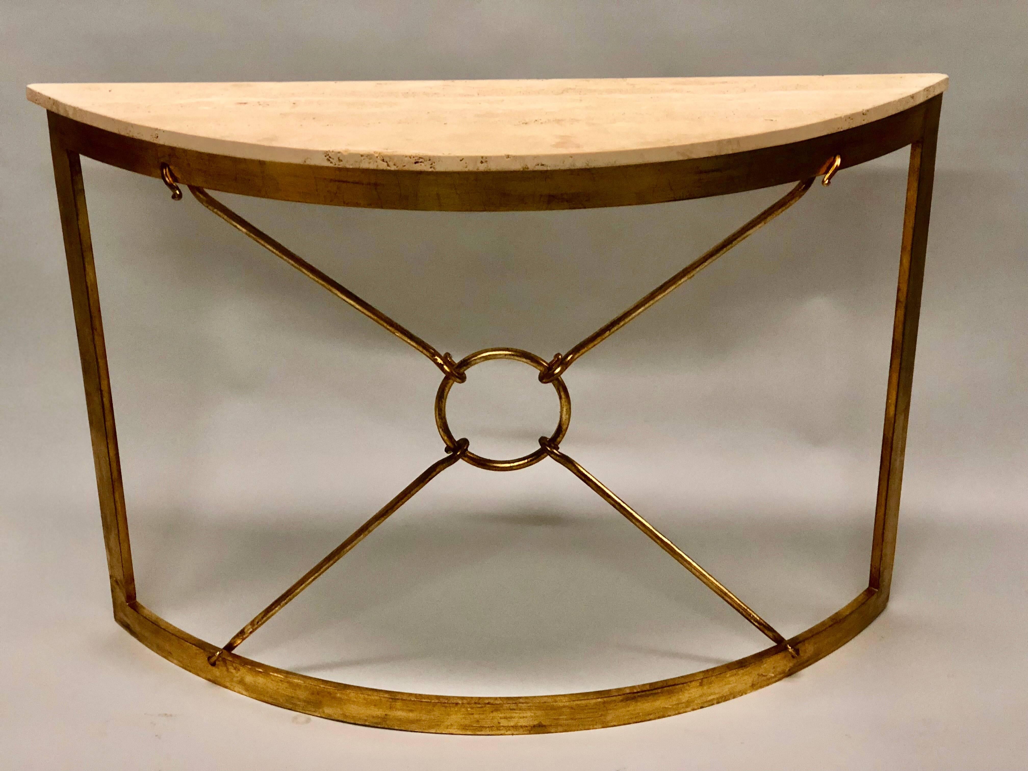 20th Century 2 Italian Modern Neoclassical Gilt Iron Demi-lune Console by Gio Banci & Hermes For Sale