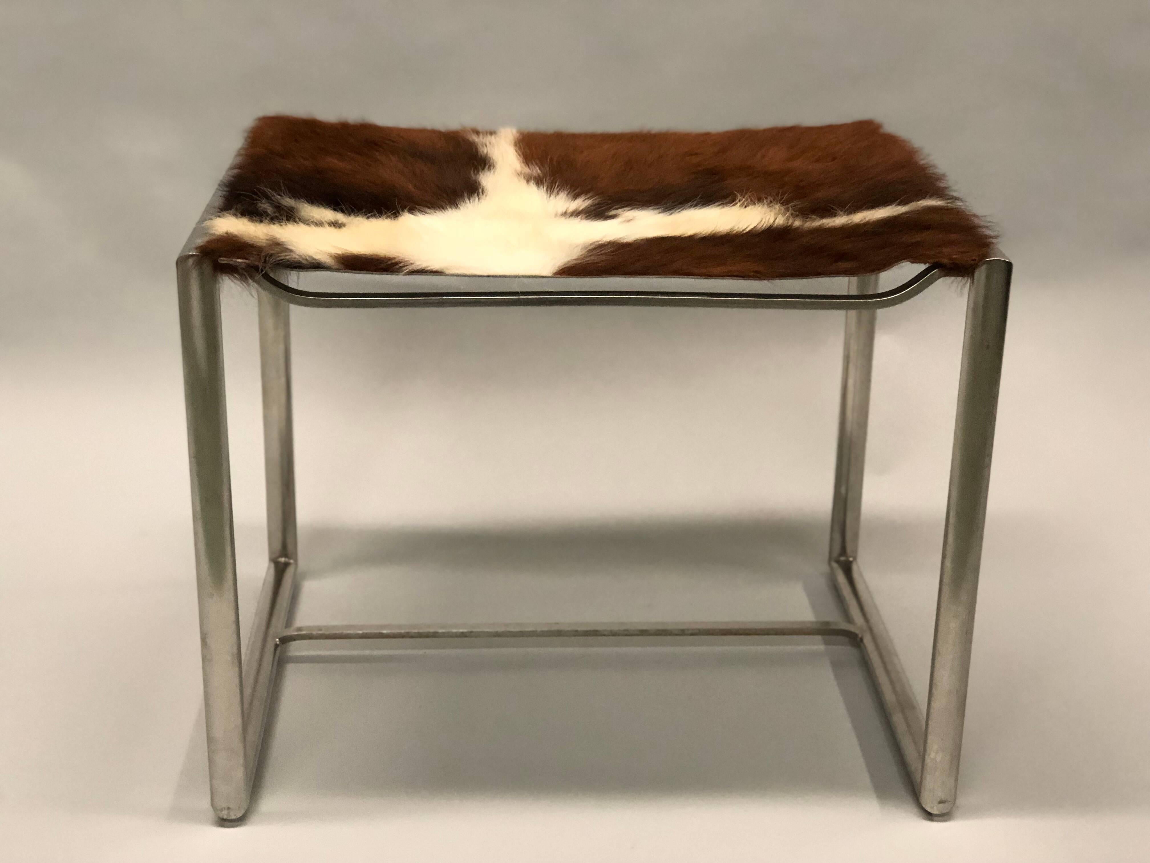 Pair of French Mid-Century Modern 'Bauhaus' Nickel Steel Benches or Stools In Good Condition In New York, NY