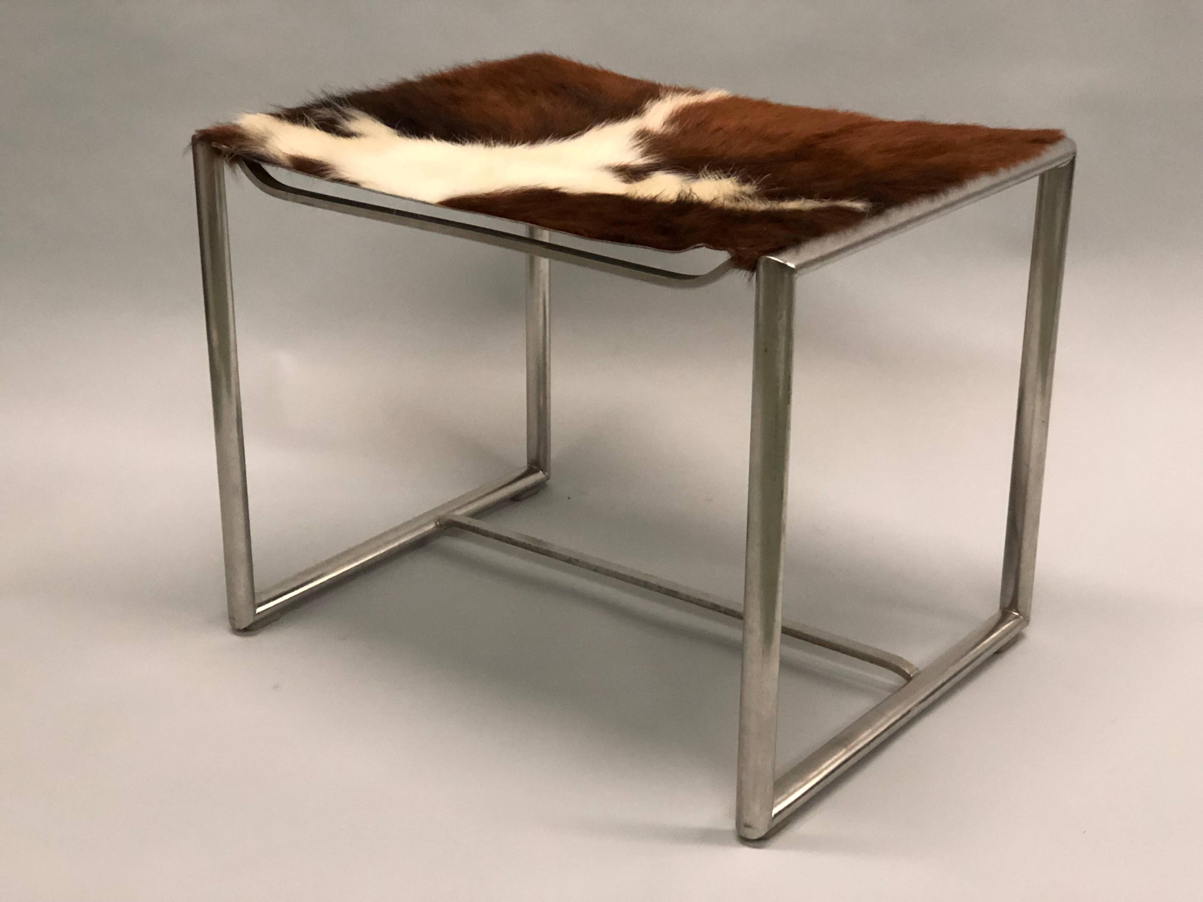 20th Century Pair of French Mid-Century Modern 'Bauhaus' Nickel Steel Benches or Stools