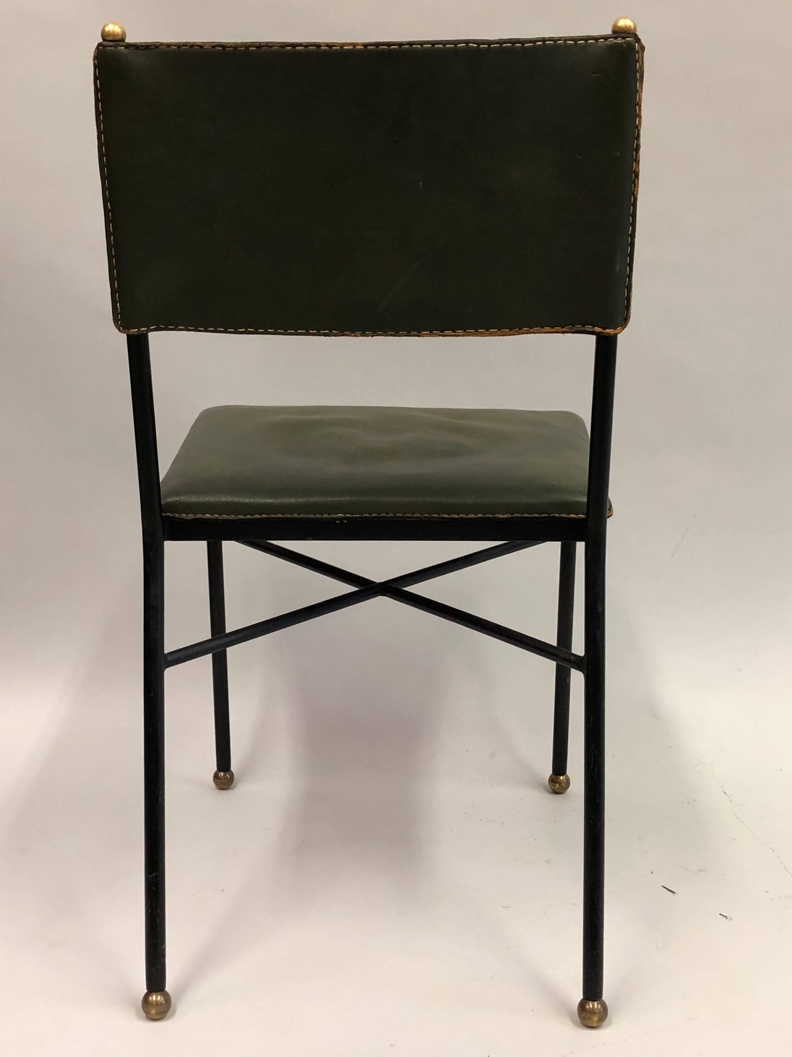 20th Century French Mid-Century Modern Hand-Stitched Leather Desk/Side Chair, Jacques Adnet