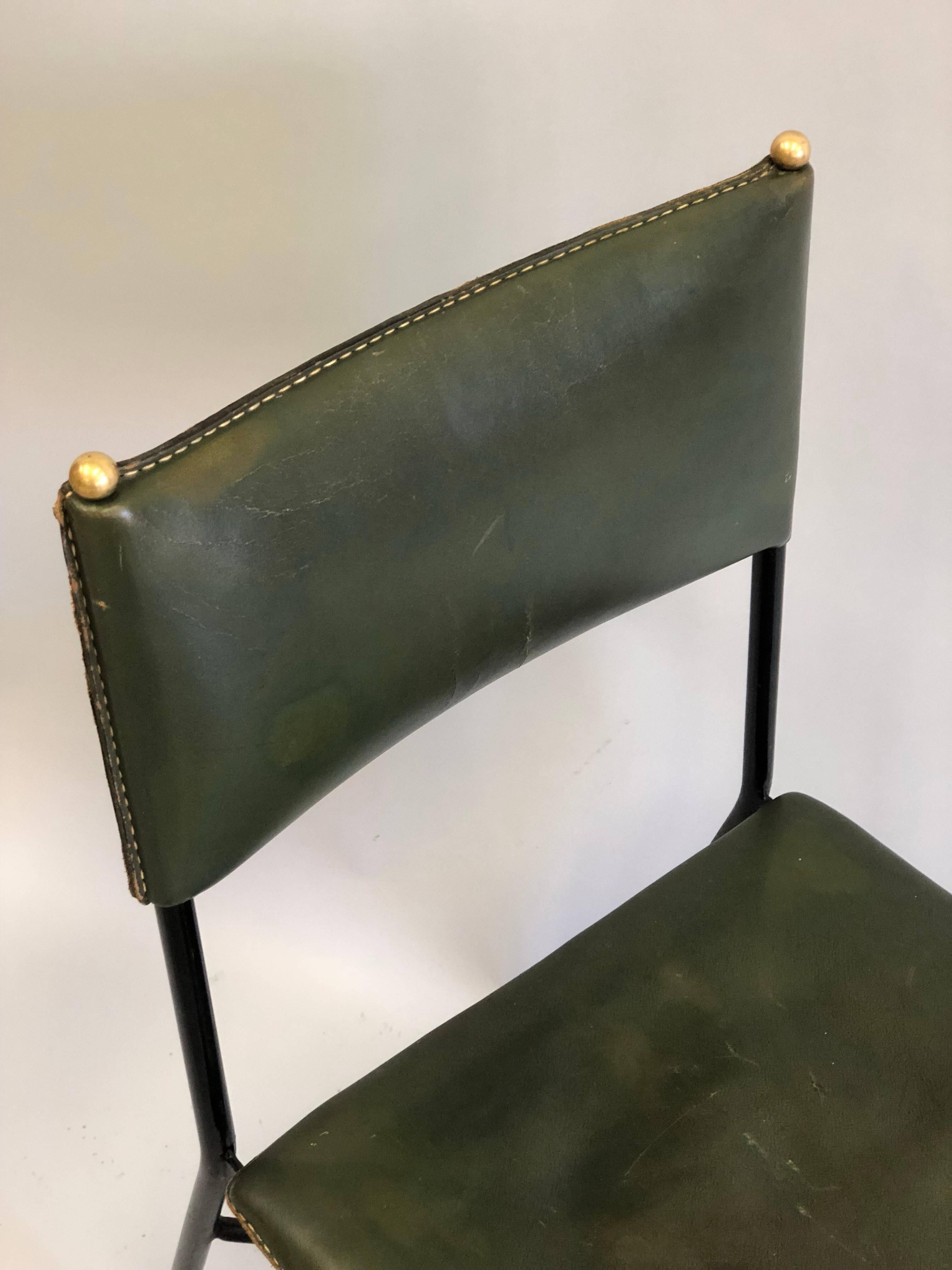 French Mid-Century Modern Hand-Stitched Leather Desk/Side Chair, Jacques Adnet 4