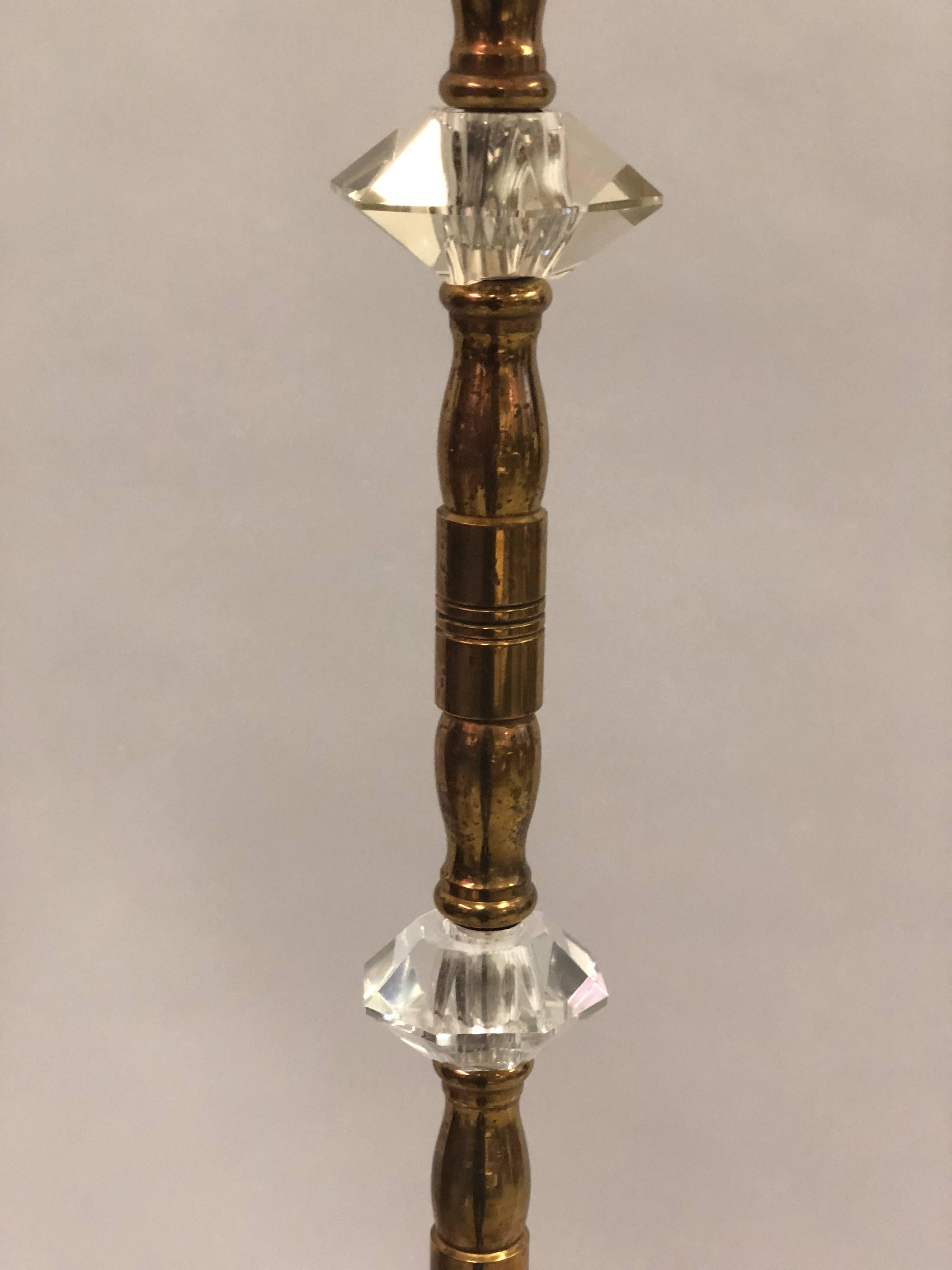 French Mid-Century Modern Brass & Crystal Floor Lamps Maison Baguès Jansen, Pair 1