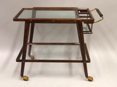 Italian Mid-Century Modern Walnut and Glass Bar Cart by Cesare Lacca
