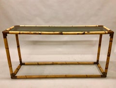 Italian Midcentury Bamboo and Rattan & Glass Console or Sofa Table by Banci