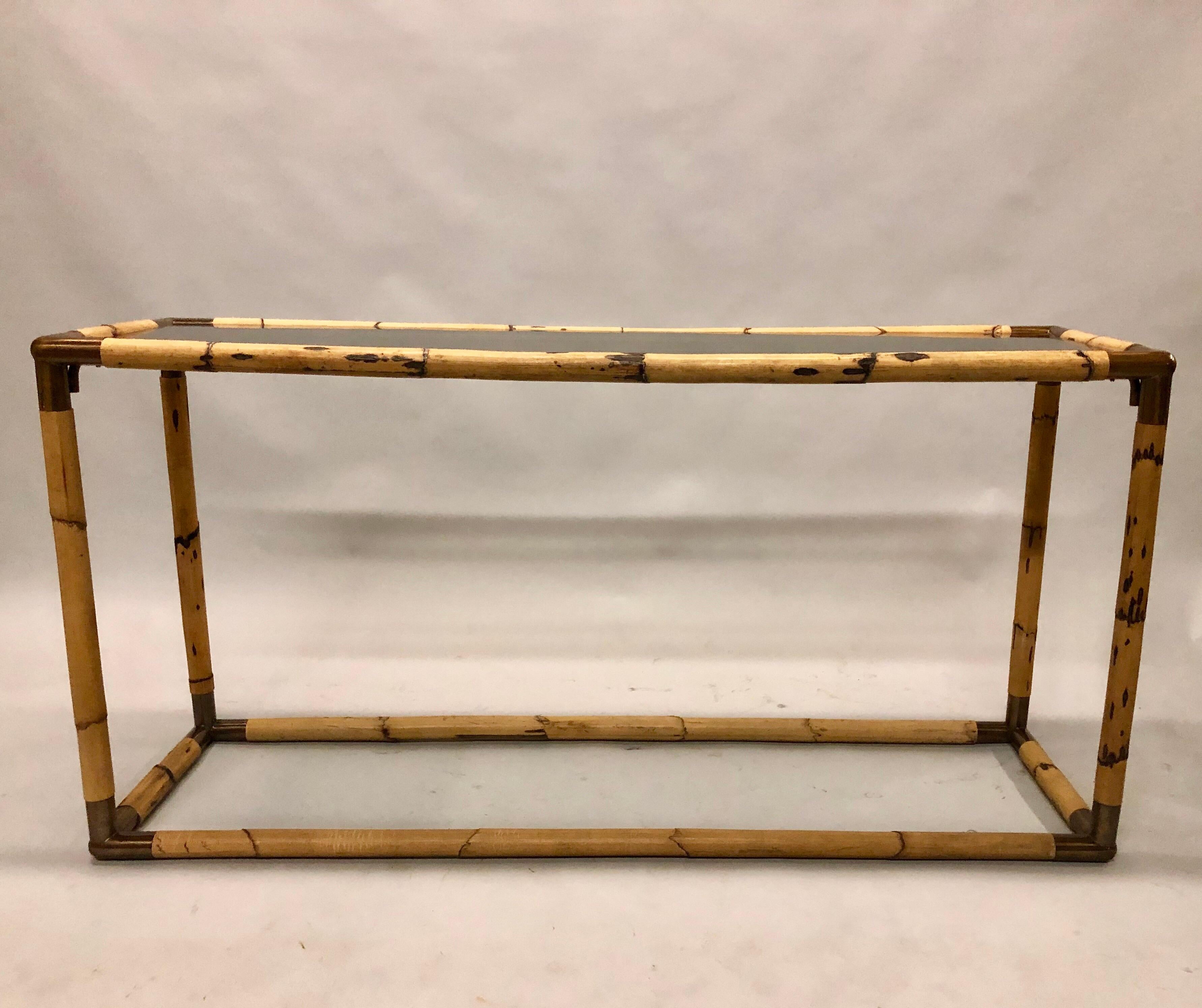 Italian Midcentury Bamboo and Rattan & Glass Console or Sofa Table by Banci In Good Condition For Sale In New York, NY