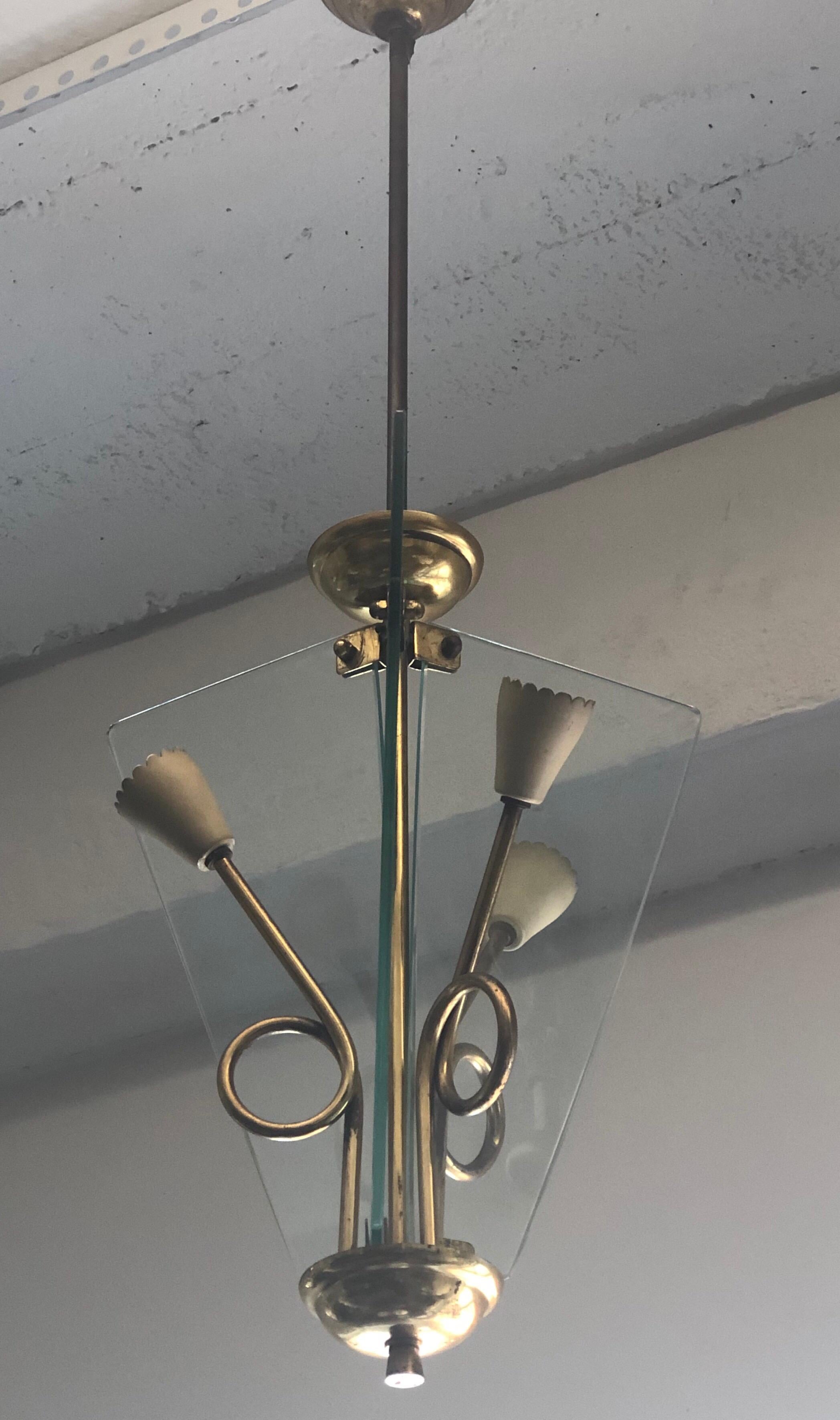 Italian Midcentury Glass Chandelier, Pendant by Luigi Fontana In Good Condition For Sale In New York, NY