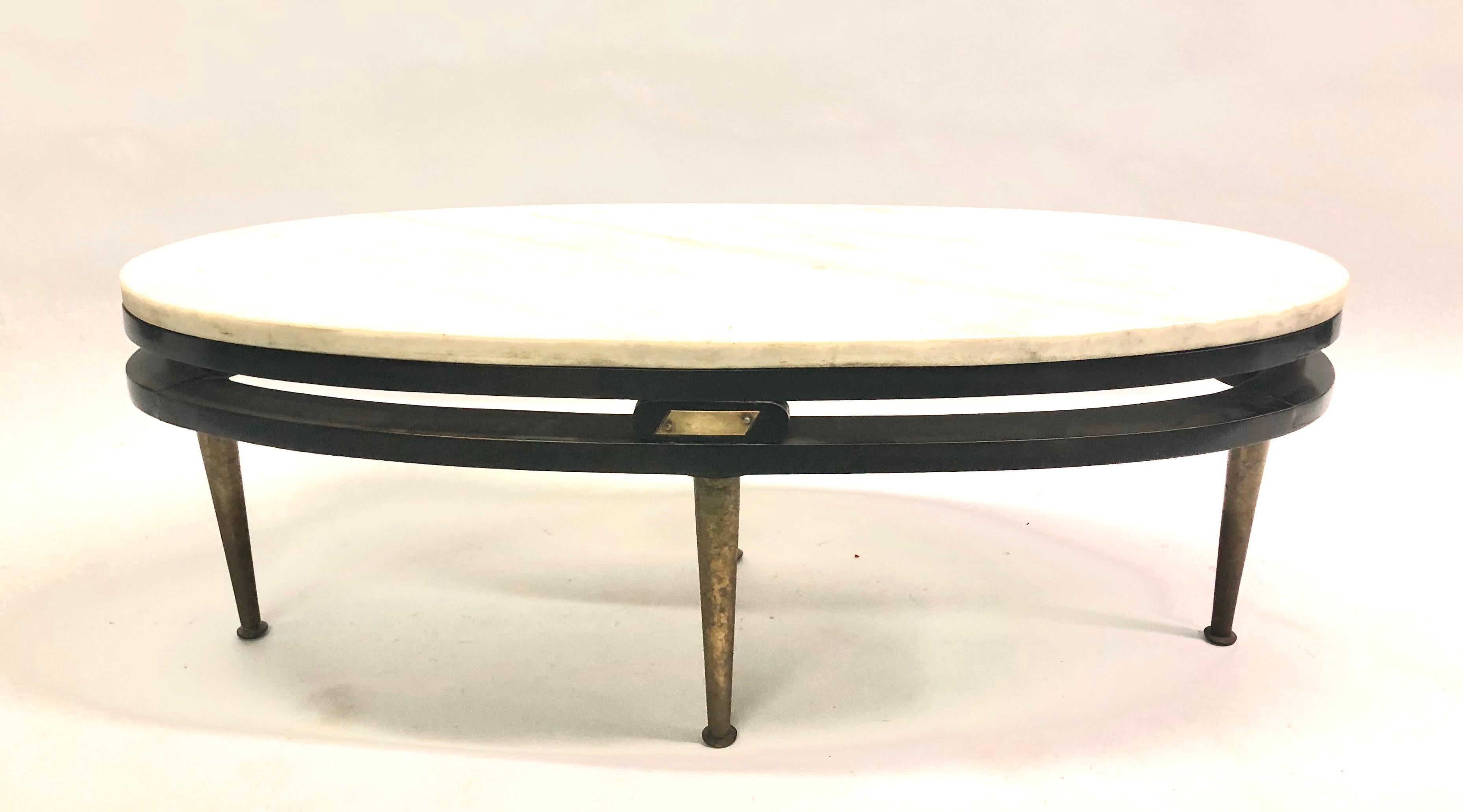 Mid-Century Modern French Cantilevered Oval Cocktail Table For Sale