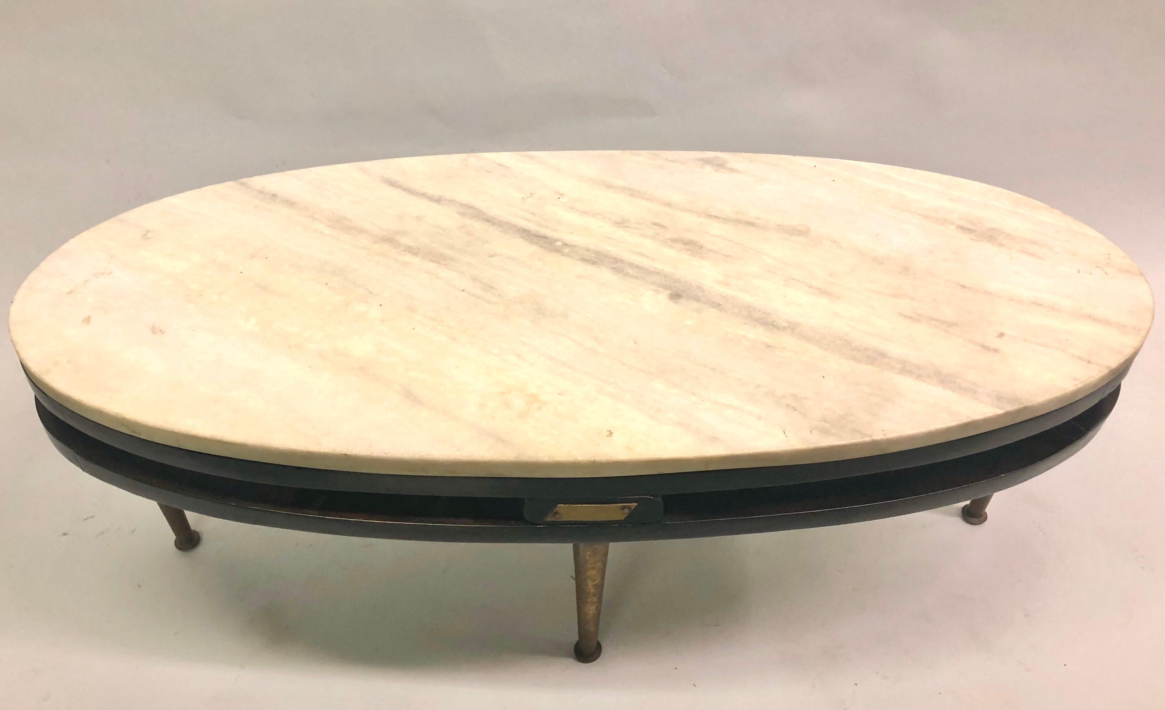 Mid-20th Century French Cantilevered Oval Cocktail Table For Sale
