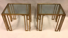 Pair of French Midcentury Gilt Iron 'Creneaux'  Tables attributed to Jean Royère