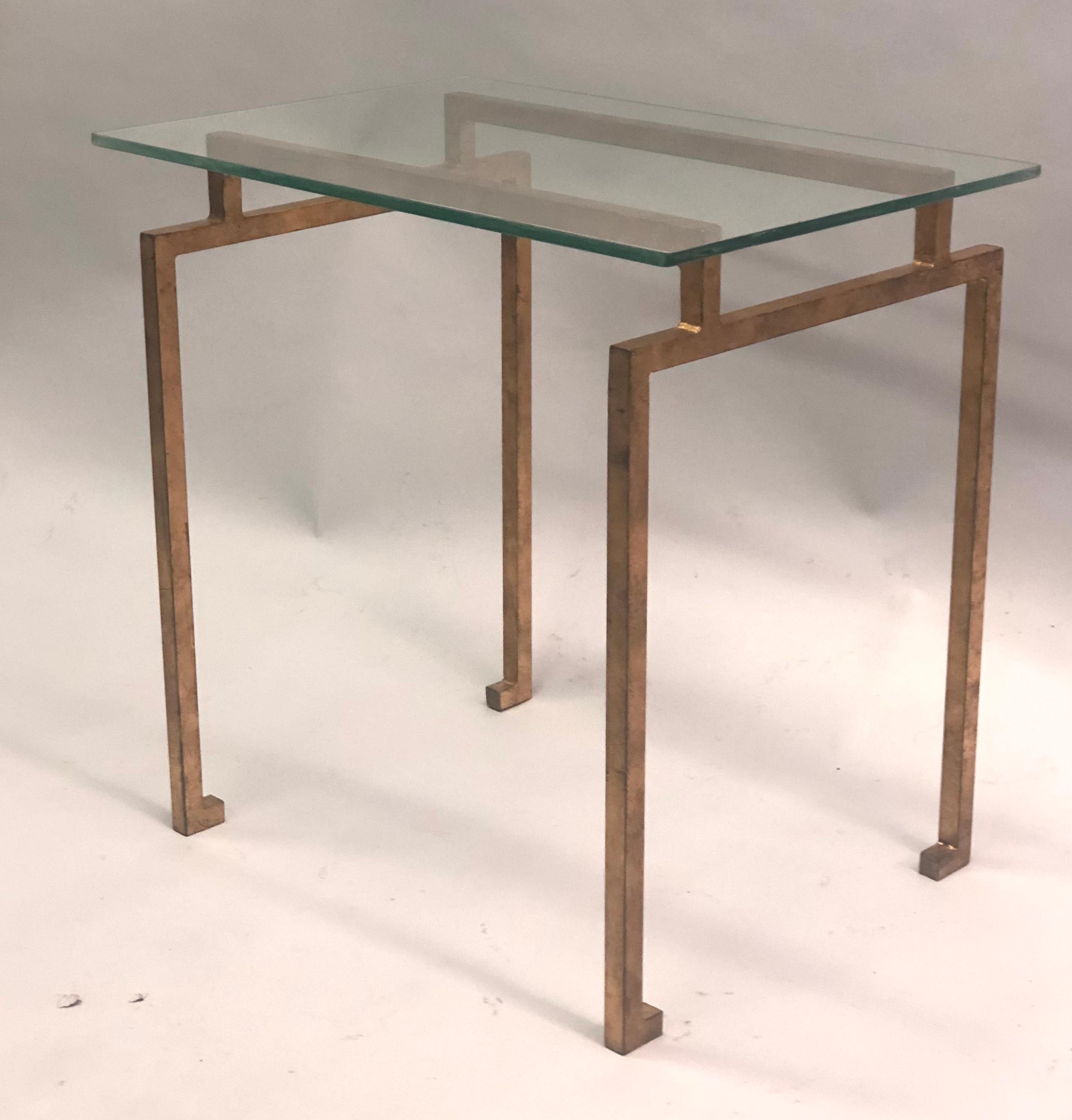 Mid-Century Modern Pair of French Midcentury Gilt Iron Side Tables, Maison Ramsay For Sale