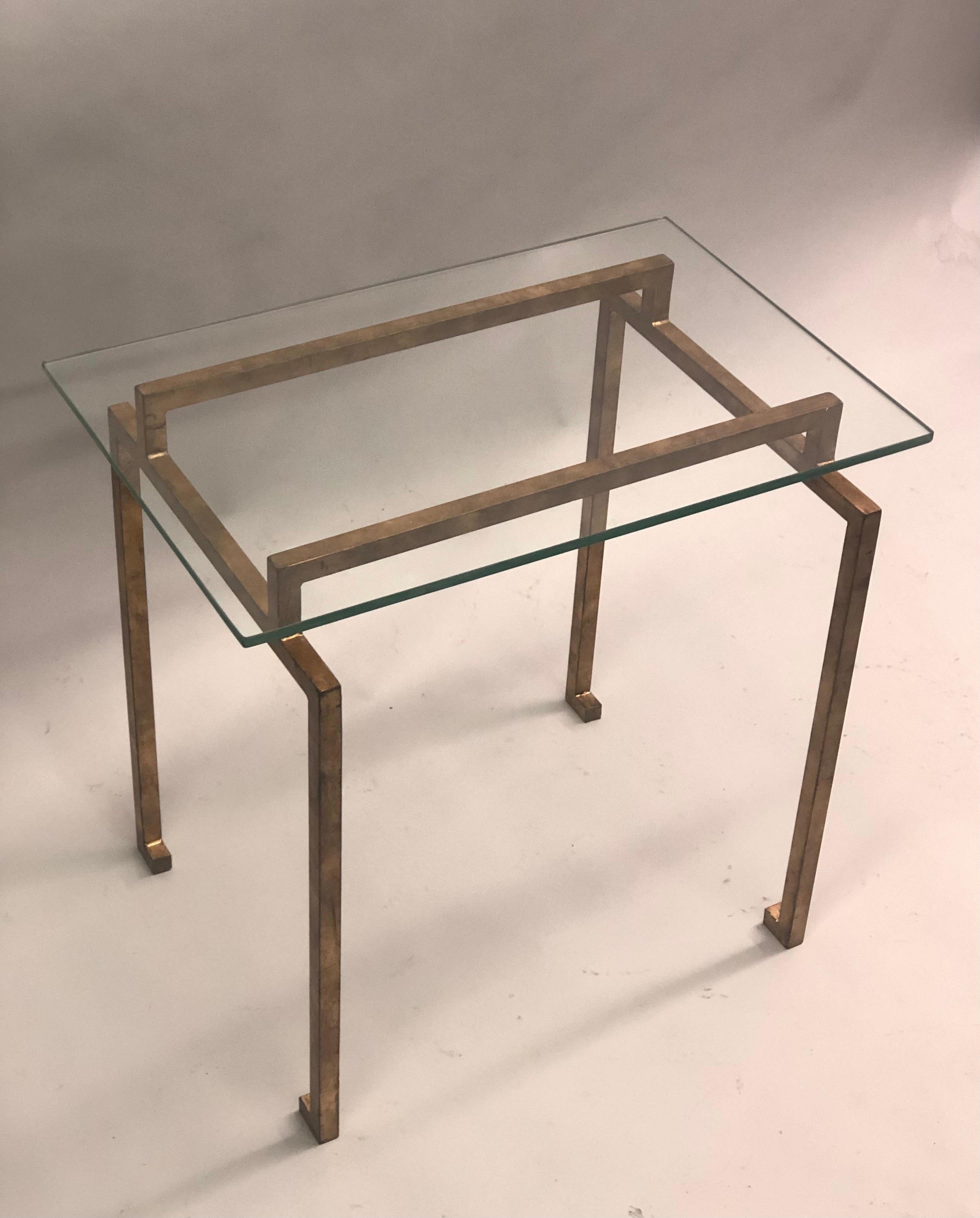 20th Century Pair of French Midcentury Gilt Iron Side Tables, Maison Ramsay For Sale