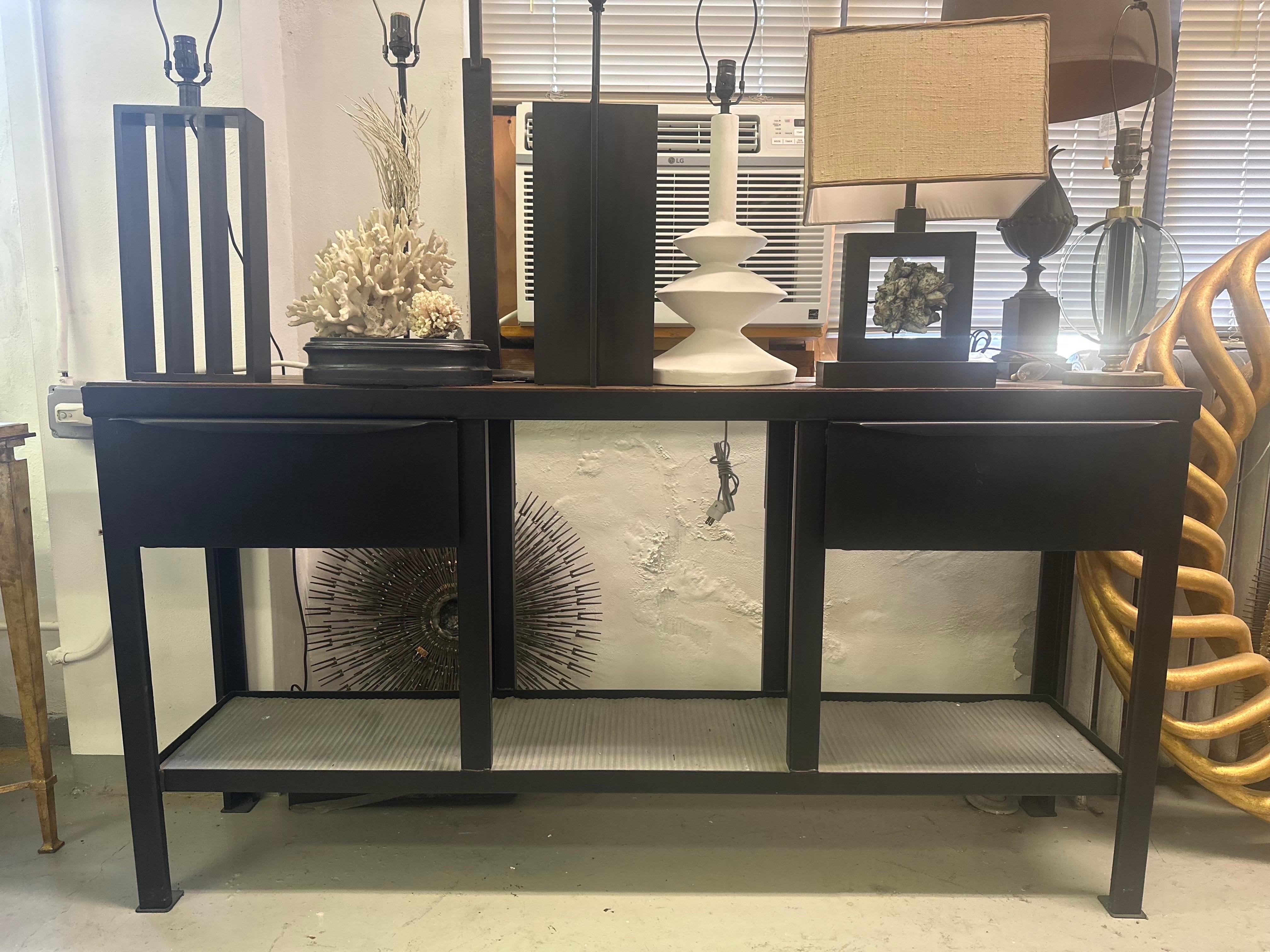 French Midcentury Modern Steel & Walnut Console / Sideboard For Sale 2