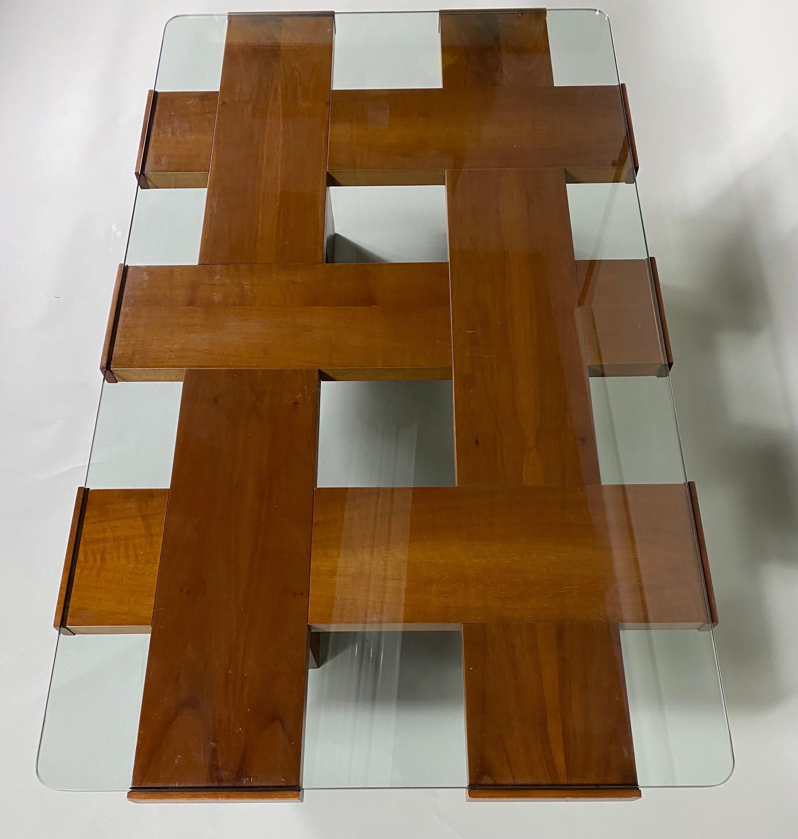 Italian Midcentury Ash & Glass Grid Motif Coffee Table Marco Zanuso, Attributed For Sale 5