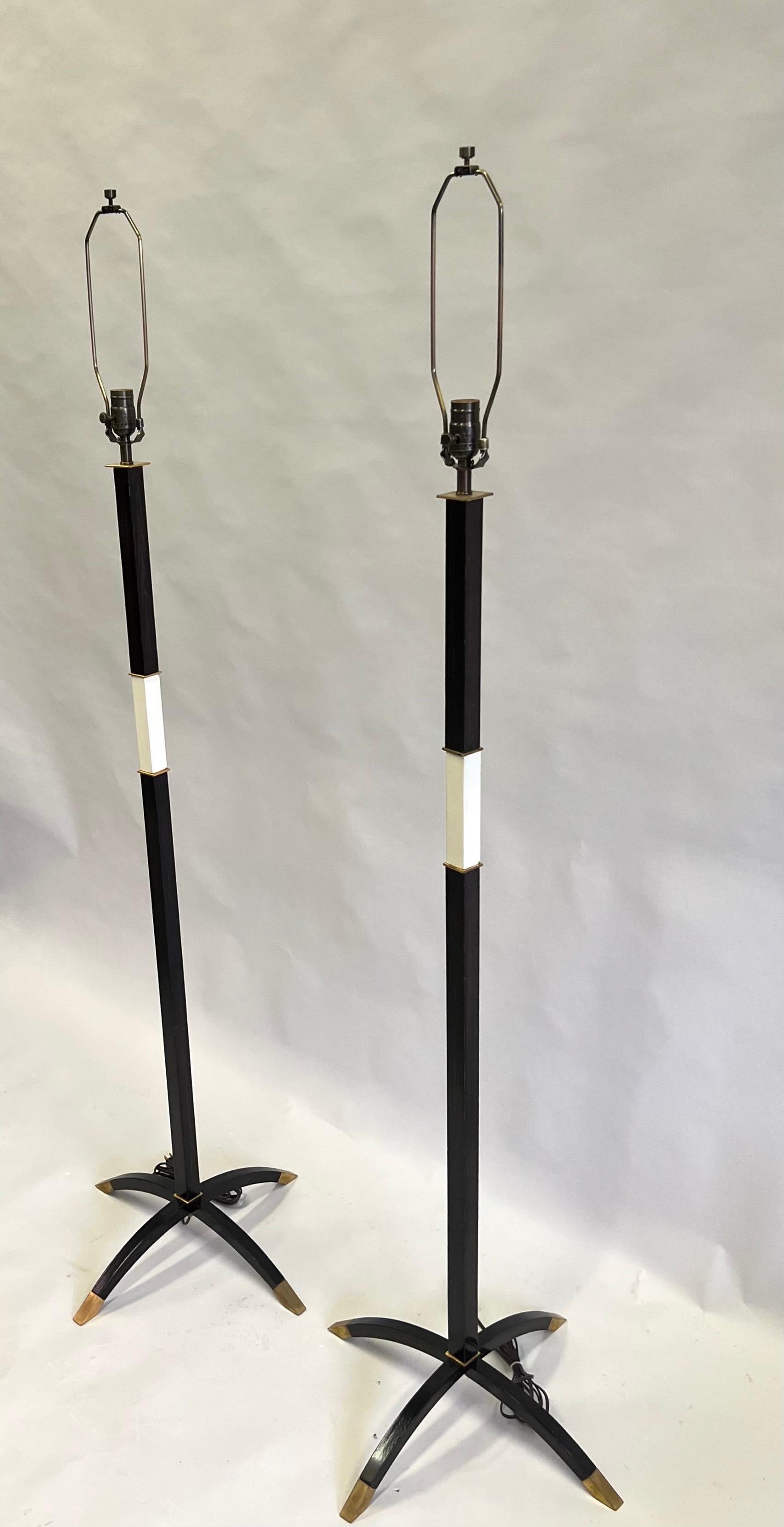 Lacquered Rare Pair of French Art Deco Floor Lamps by Dominique, 1930's For Sale