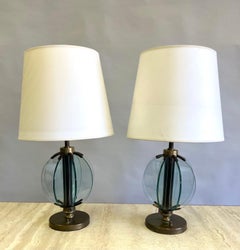 Rare Pair of Italian Glass & Brass' Table Lamps by Pietro Chiesa & Fontana Arte