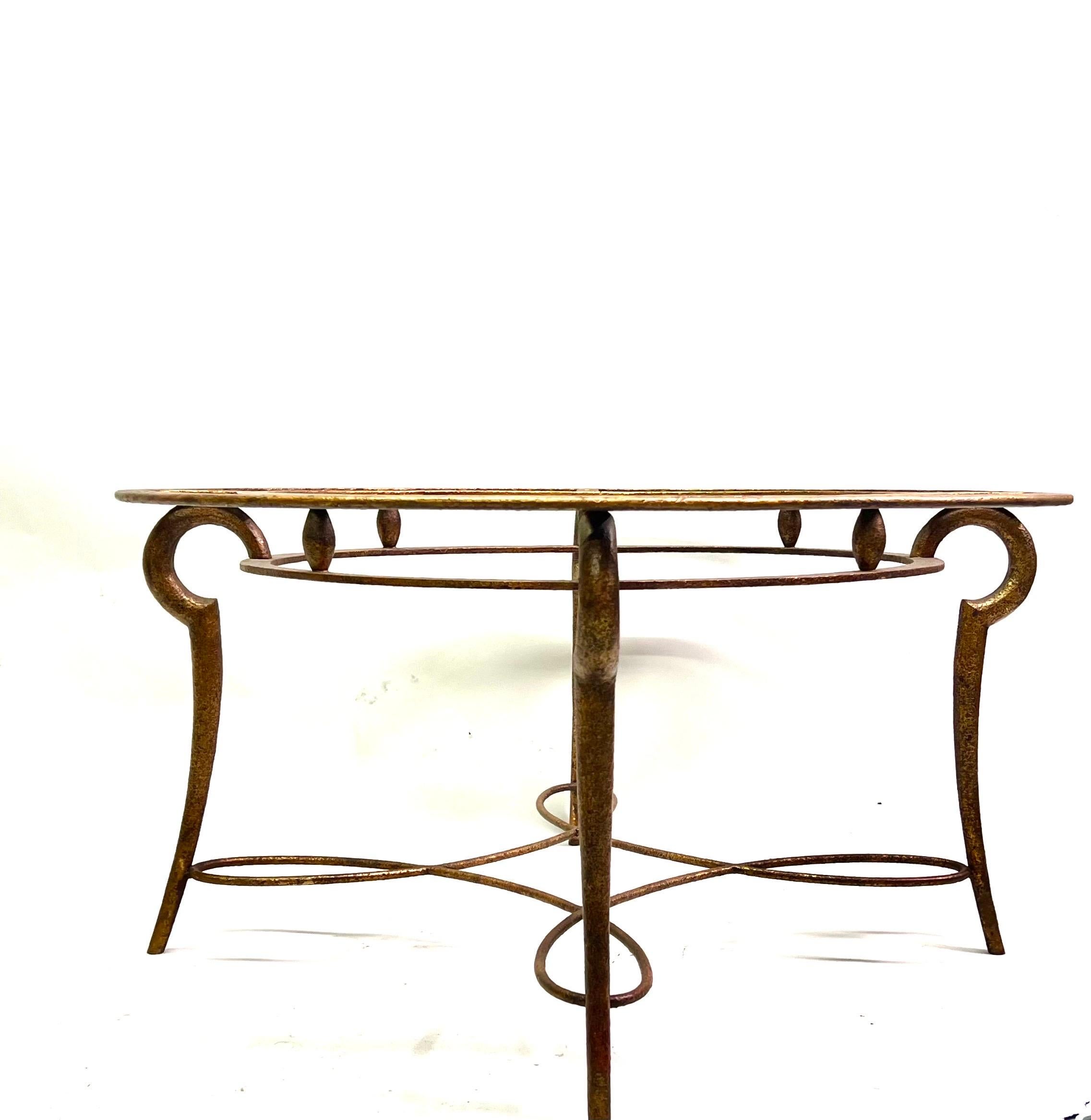 Mid-20th Century French Midcentury / Art Deco Gilt Wrought Iron Coffee Table by Rene Drouet, 1940 For Sale