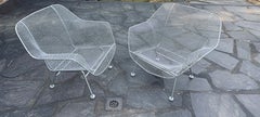Pair of Large Mid-century 'Sculptura', Iron Mesh Silver Lounge Chairs by Woodard
