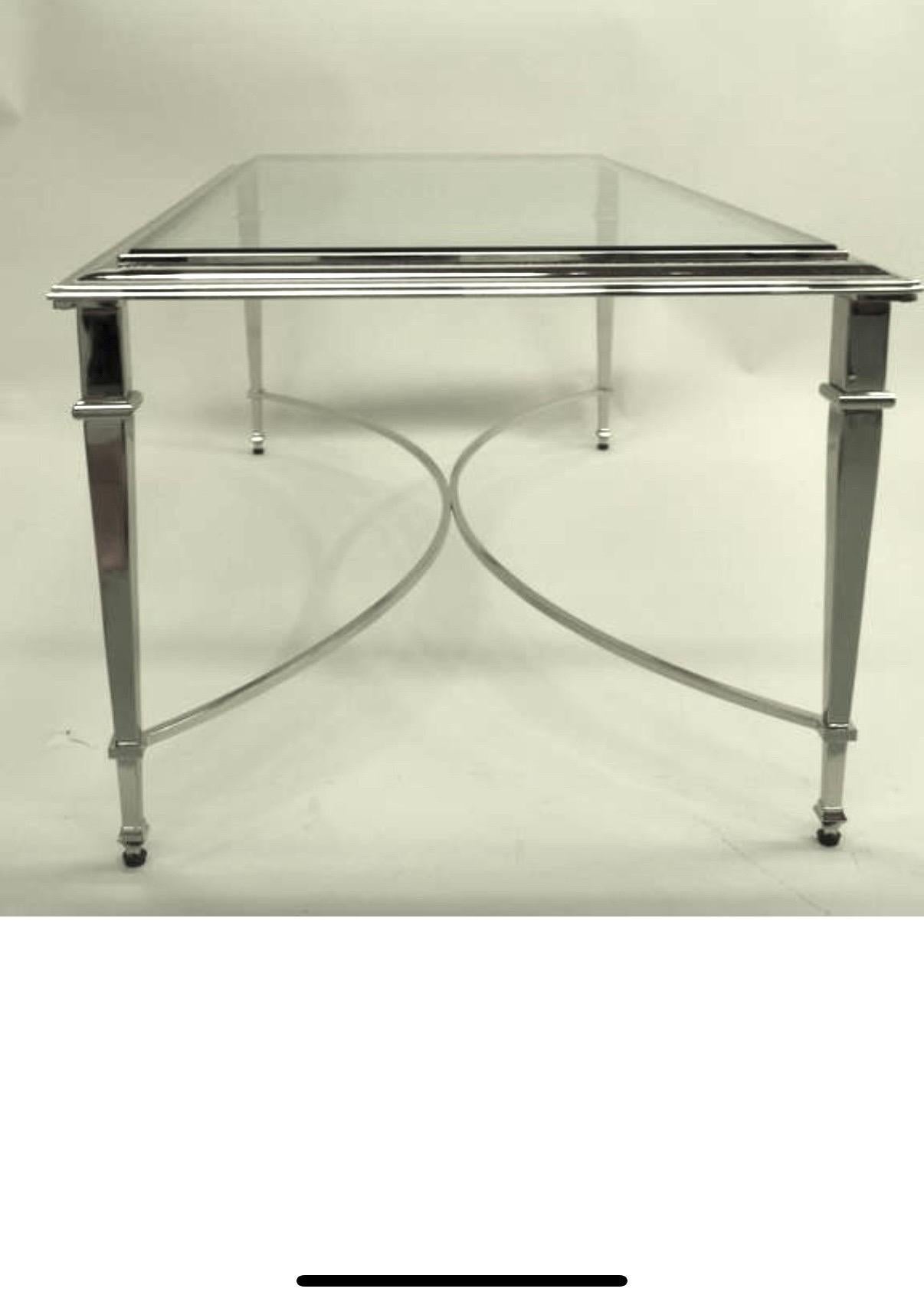 Mid-Century Modern French Modern Neoclassical Polished Nickel and Glass Coffee Table, Maison Ramsay For Sale