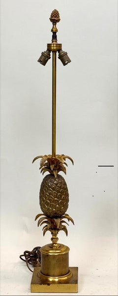 French Mid-Century Modern Neoclassical Brass Pineapple Table Lamp Maison Charles