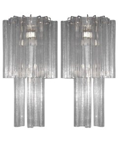 Pair of Large Mid-Century Venetian / Murano Glass 'Waterfall' Sconces by Venini