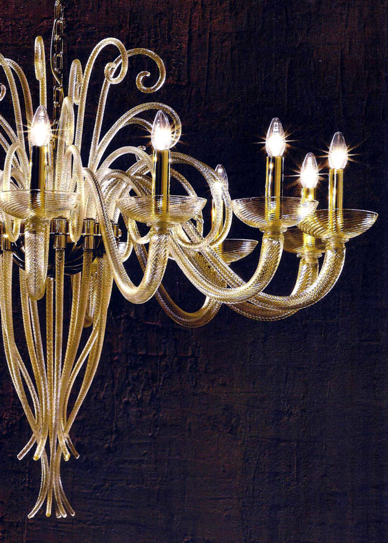 Grande lampadario a dodici bracci in vetro di Murano dorato in stile metà secolo moderno in vendita 1