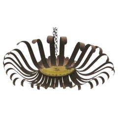 Italian Provincial Wrought Iron and Blown Glass Sunburst Flush Mount / Pendant