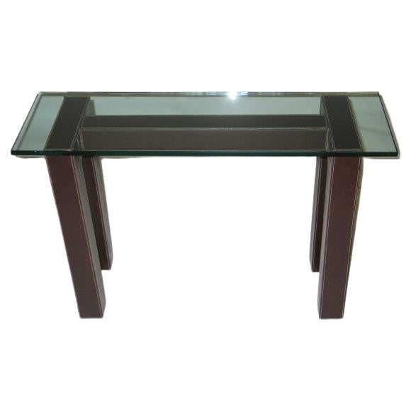 French Leather Mid-Century Consoles in the Style of Jacques Adnet For Sale