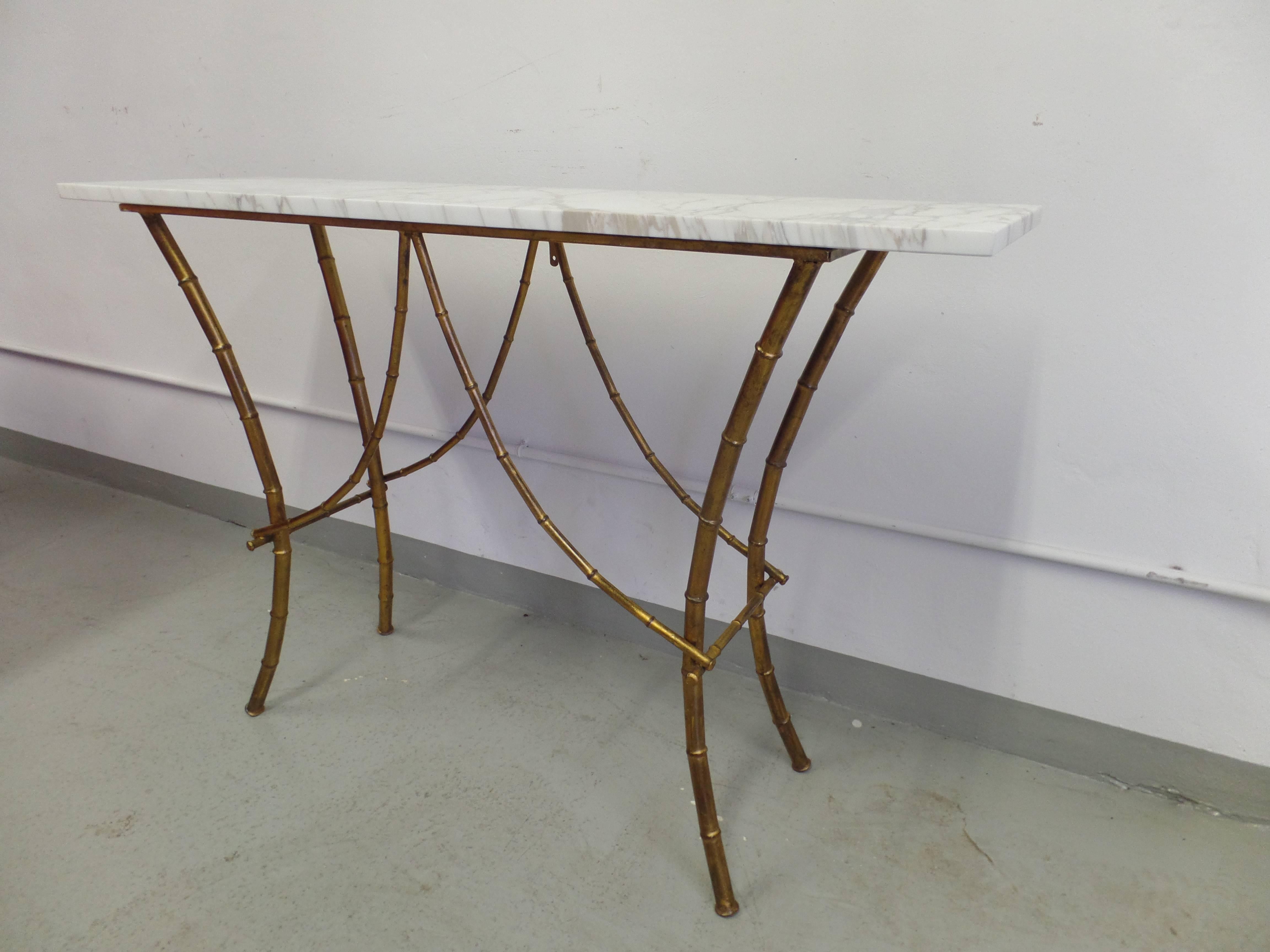 Mid-Century Modern French Midcentury Gilt Iron Faux Bamboo Console by Maison Baguès