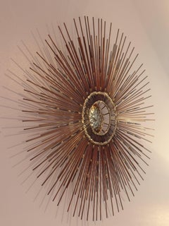 Rare Mid-Century Copper, Brass and Iron Sunburst Mirror / Wall Sculpture by Bela