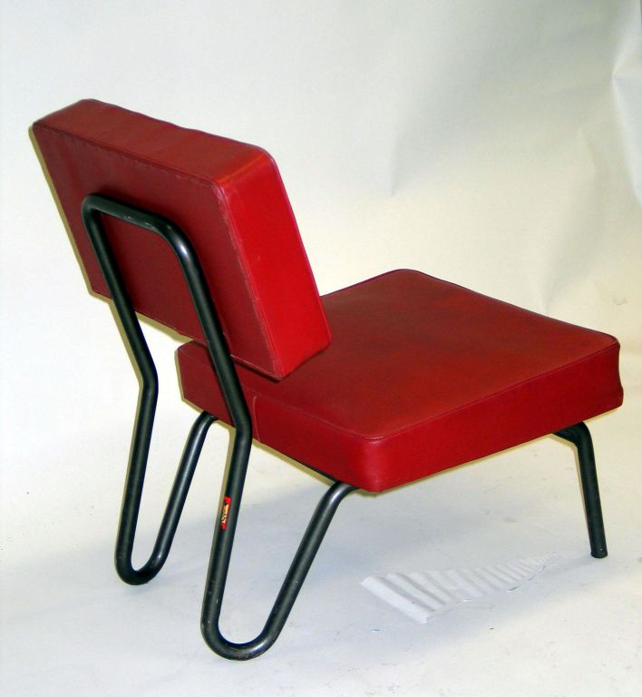Enameled Pair of French Mid-Century Modern Industrial Lounge Chairs, Jacques Hitier, 1955