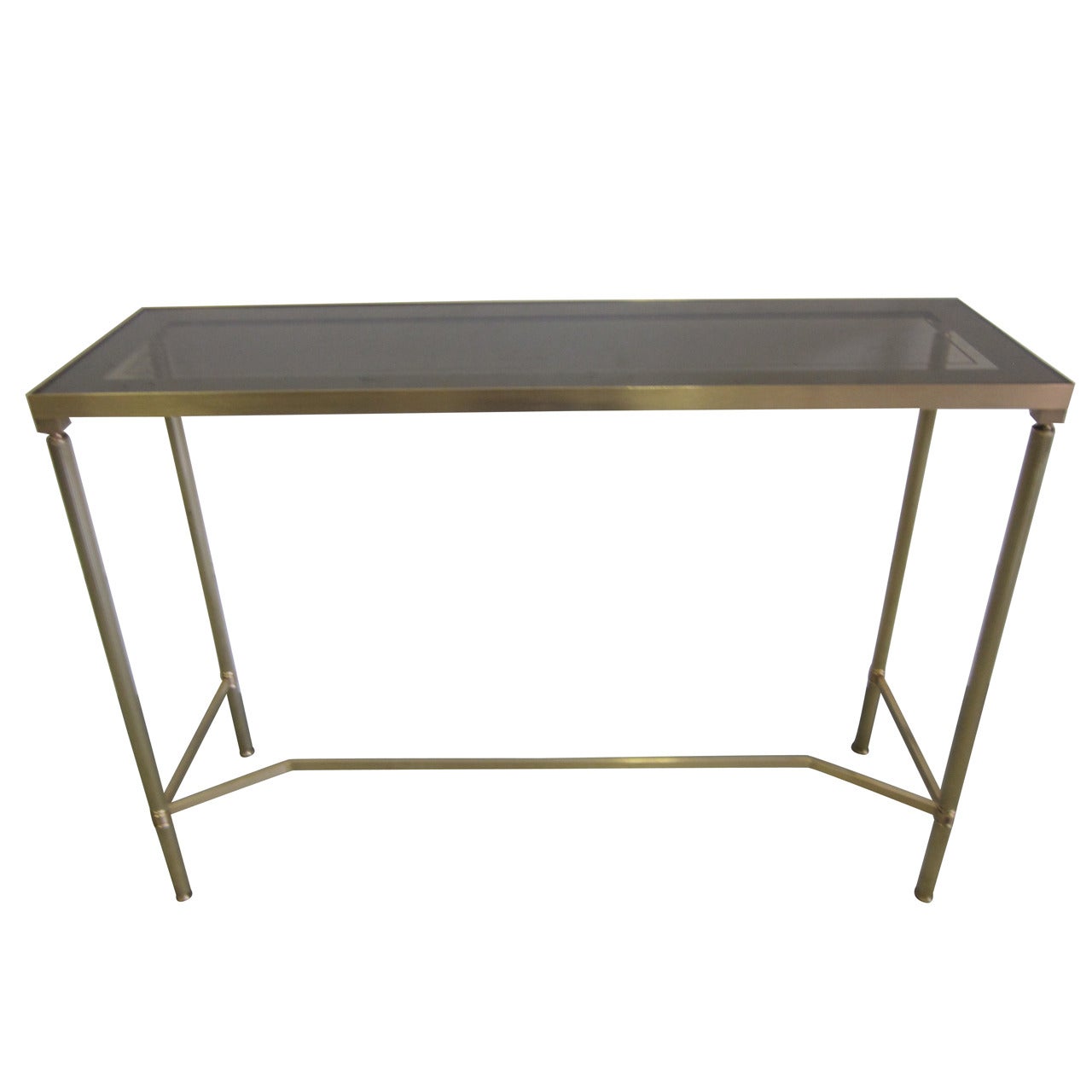 French Midcentury Brass and Reverse Painted Glass Console / Sofa Table, Baguès