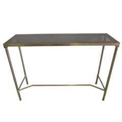 Retro French Midcentury Brass and Reverse Painted Glass Console / Sofa Table, Baguès