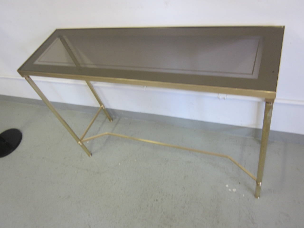 Mid-20th Century French Midcentury Brass and Reverse Painted Glass Console / Sofa Table, Baguès For Sale