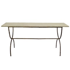 French Oak Hunt Folding Table Console Sofa With Iron Hinges French Modern Neoclical Gilt Iron Faux Bamboo Sofa Table Console Baguès