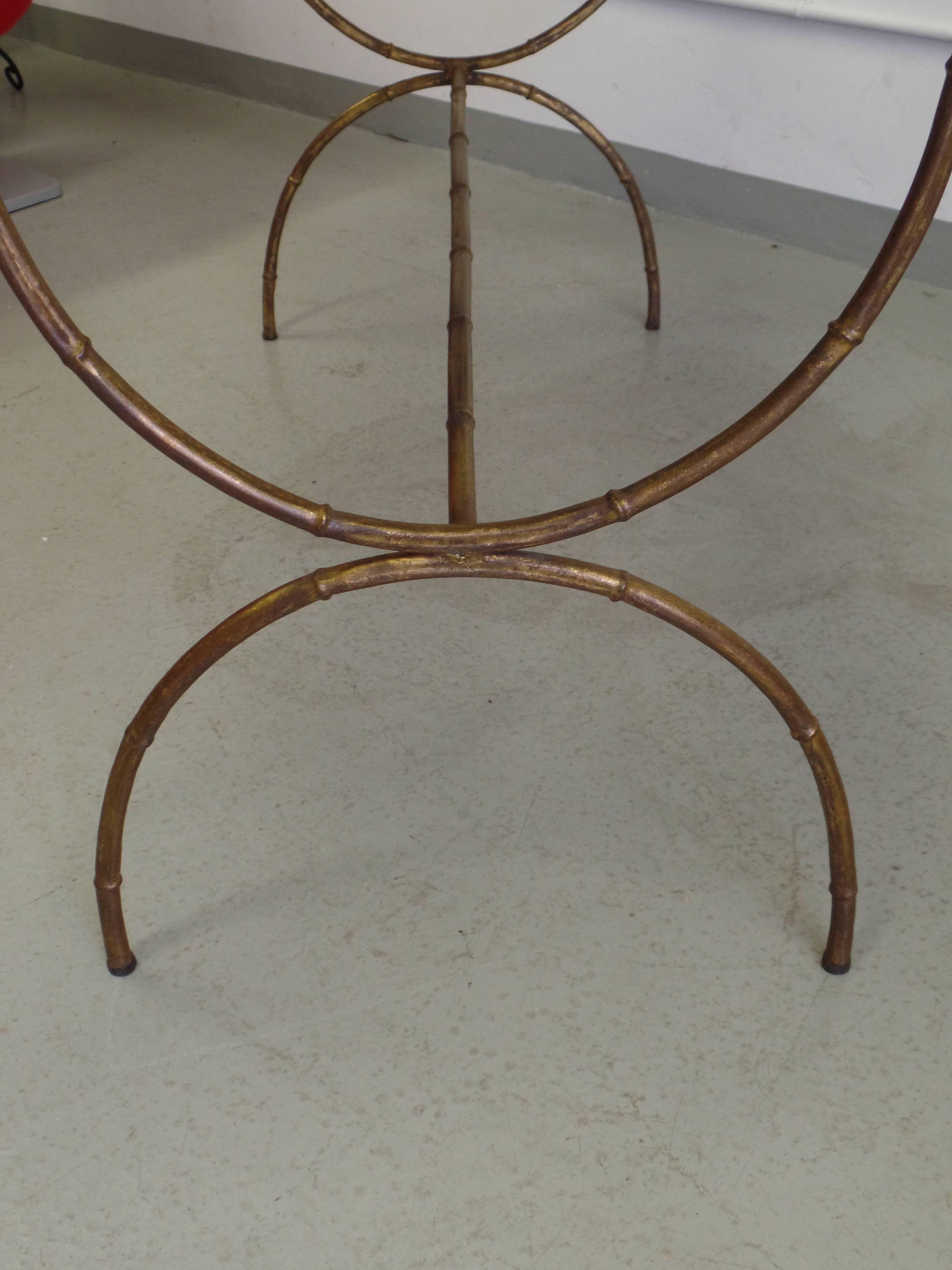 Mid-20th Century French Modern Neoclassical Gilt Iron Faux Bamboo Sofa Table/Console, Baguès For Sale