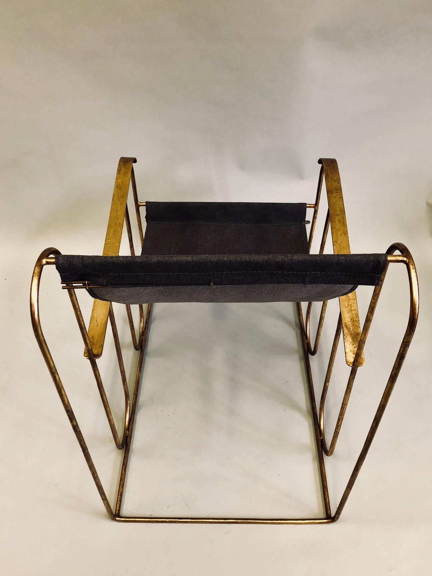 20th Century Pair of French Mid-Century Modern Gilt Iron Lounge Chairs, Jean Royere
