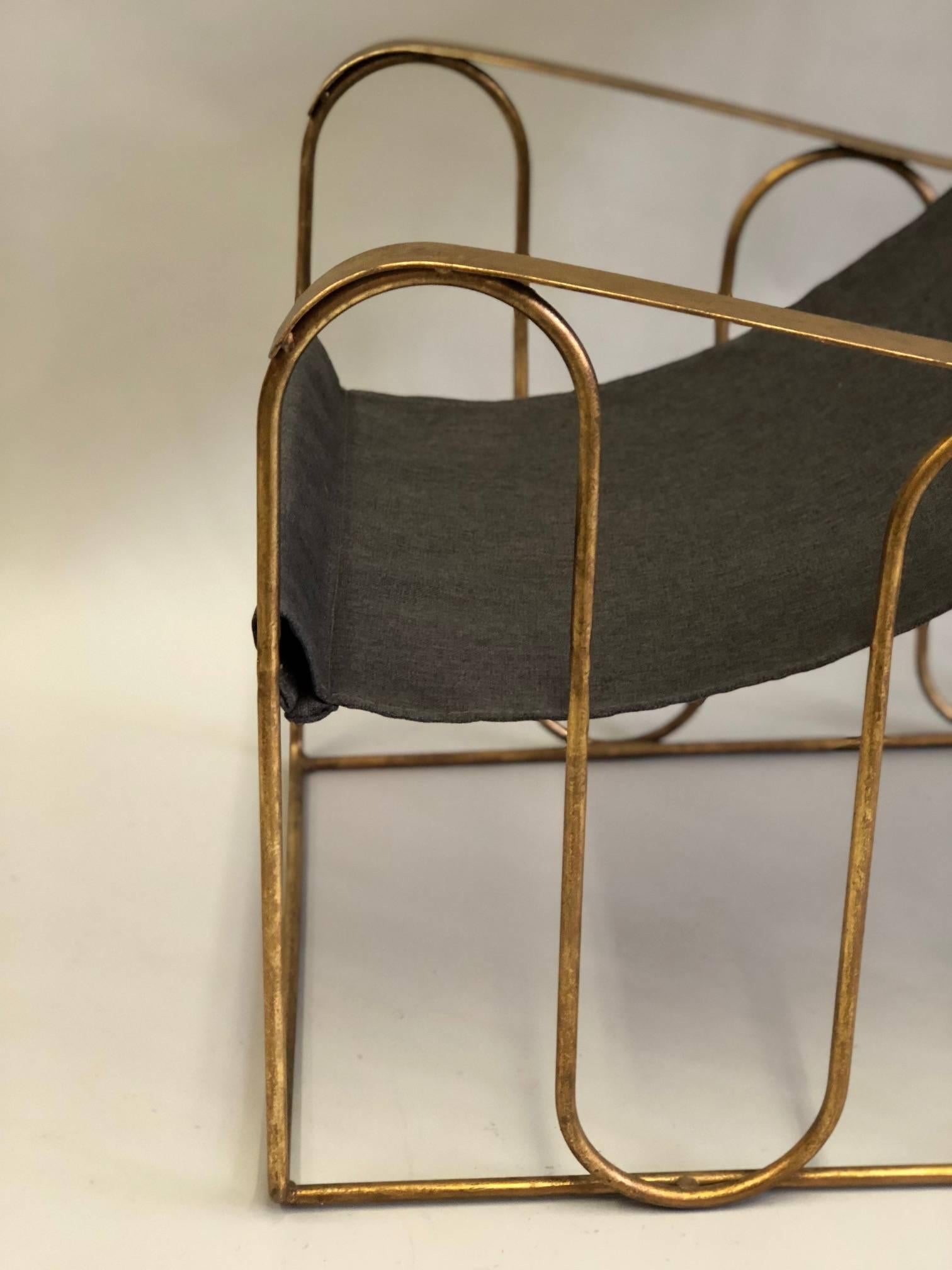 Pair of French Mid-Century Modern Gilt Iron Lounge Chairs, Jean Royere 2