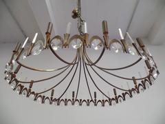 Italian Gilt Bronze & Crystal Chandelier Attr. Pietro Chiesa  for Fontana Arte