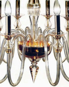 Italian Mid-Century Modern Style Amber Murano/Venetian Glass 12-Arm Chandelier