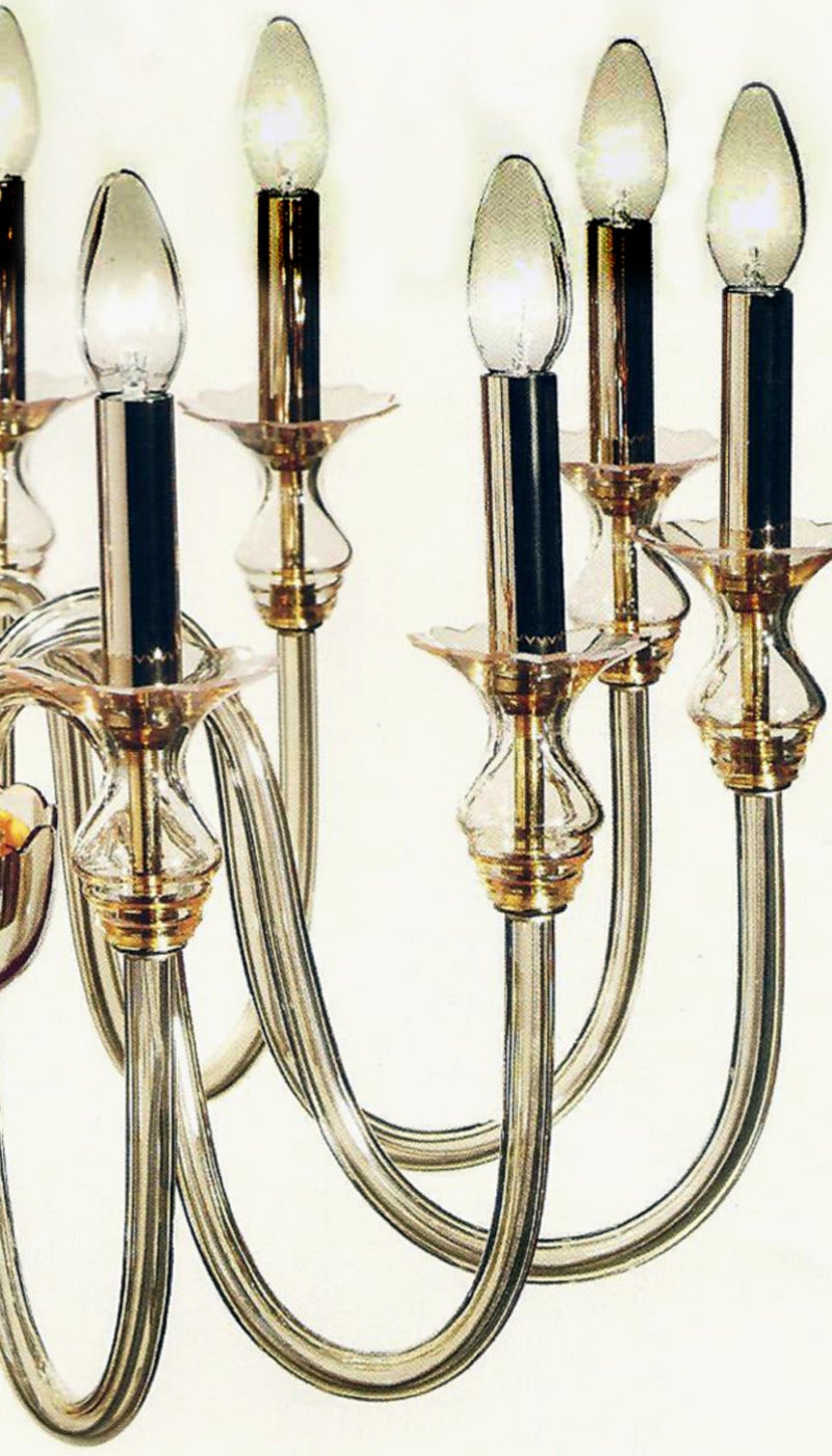 Araña de 12 brazos de cristal de Murano/Venecia ámbar de estilo moderno italiano de mediados de siglo Moderno de mediados de siglo en venta