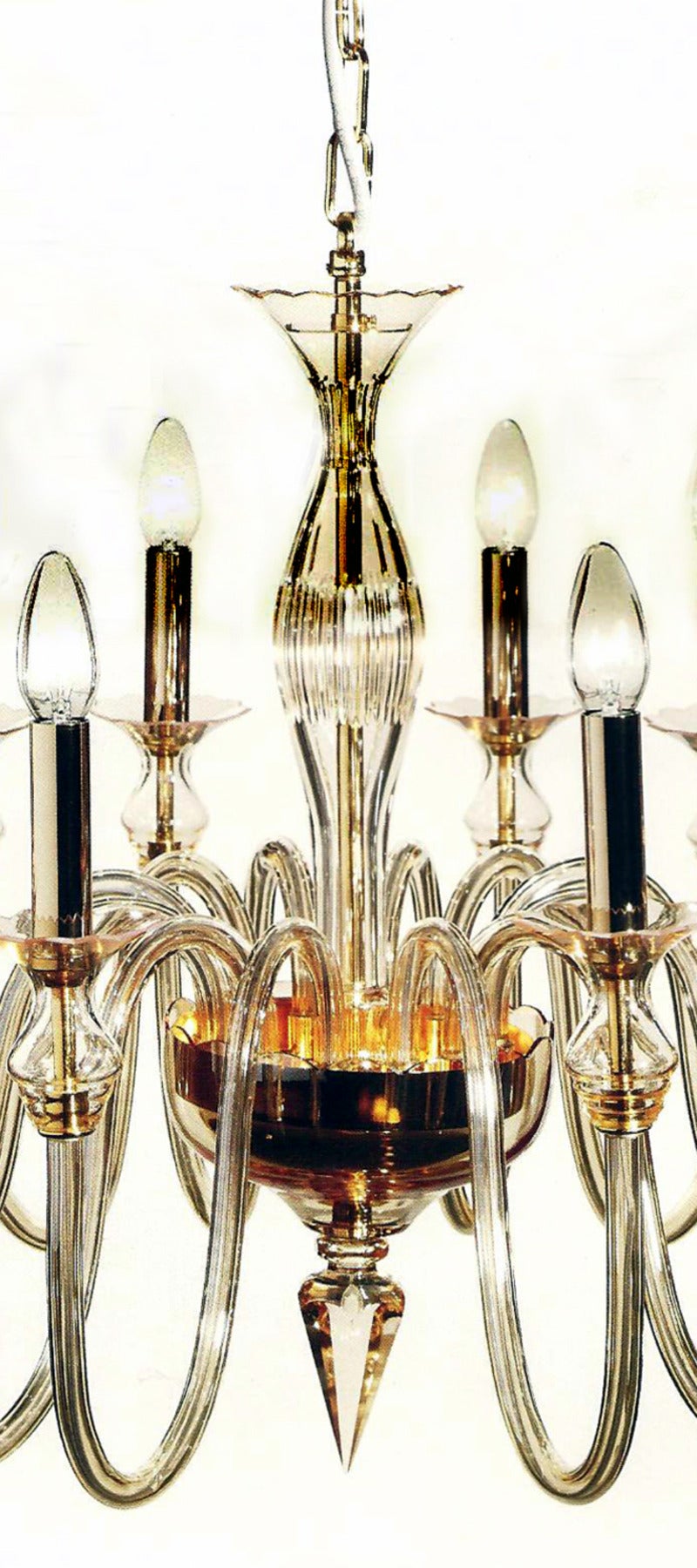 20th Century Italian Mid-Century Modern Style Amber Murano/Venetian Glass 12-Arm Chandelier For Sale
