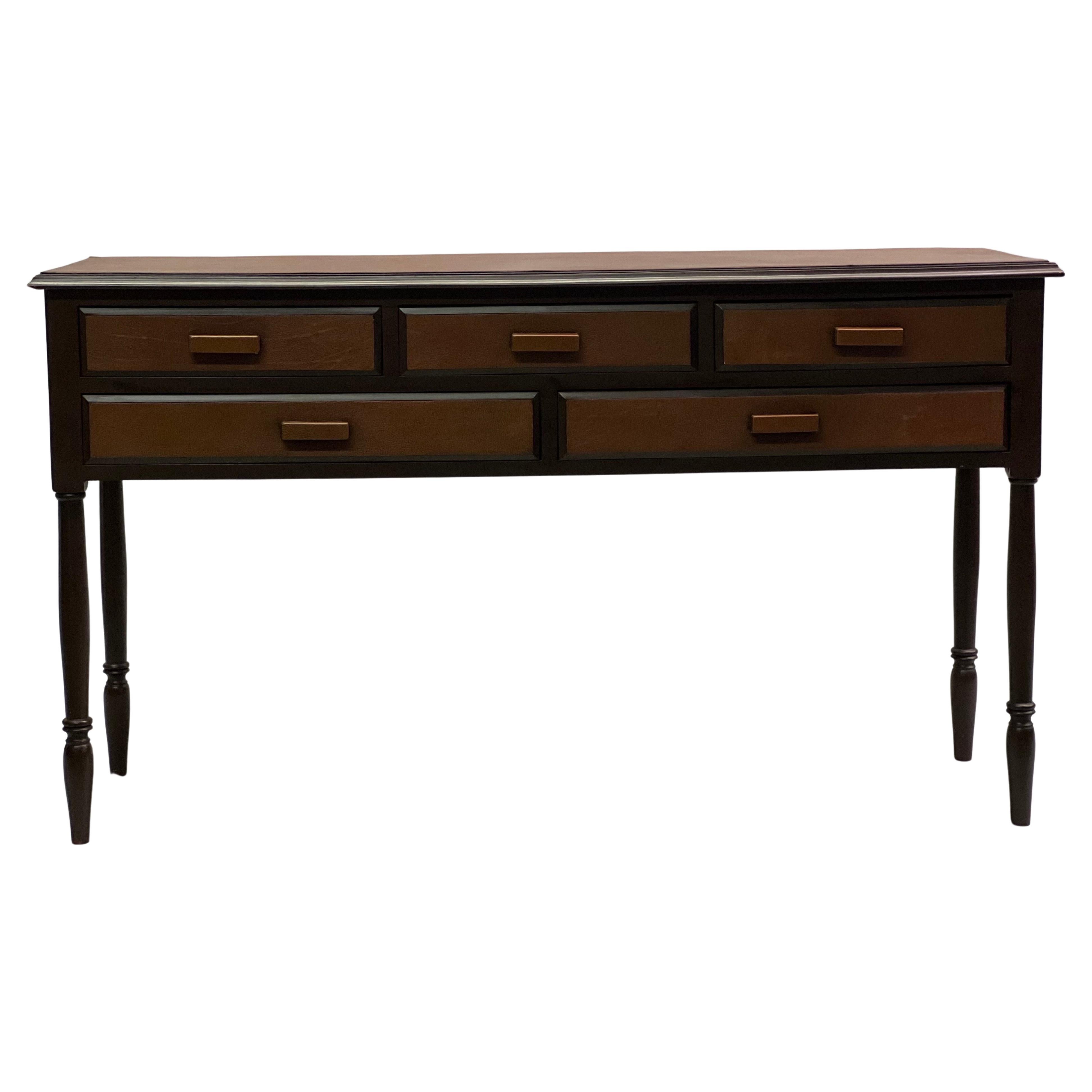 French Mid-Century Modern Neoclassical Leather Console after Jean-Michel Frank For Sale