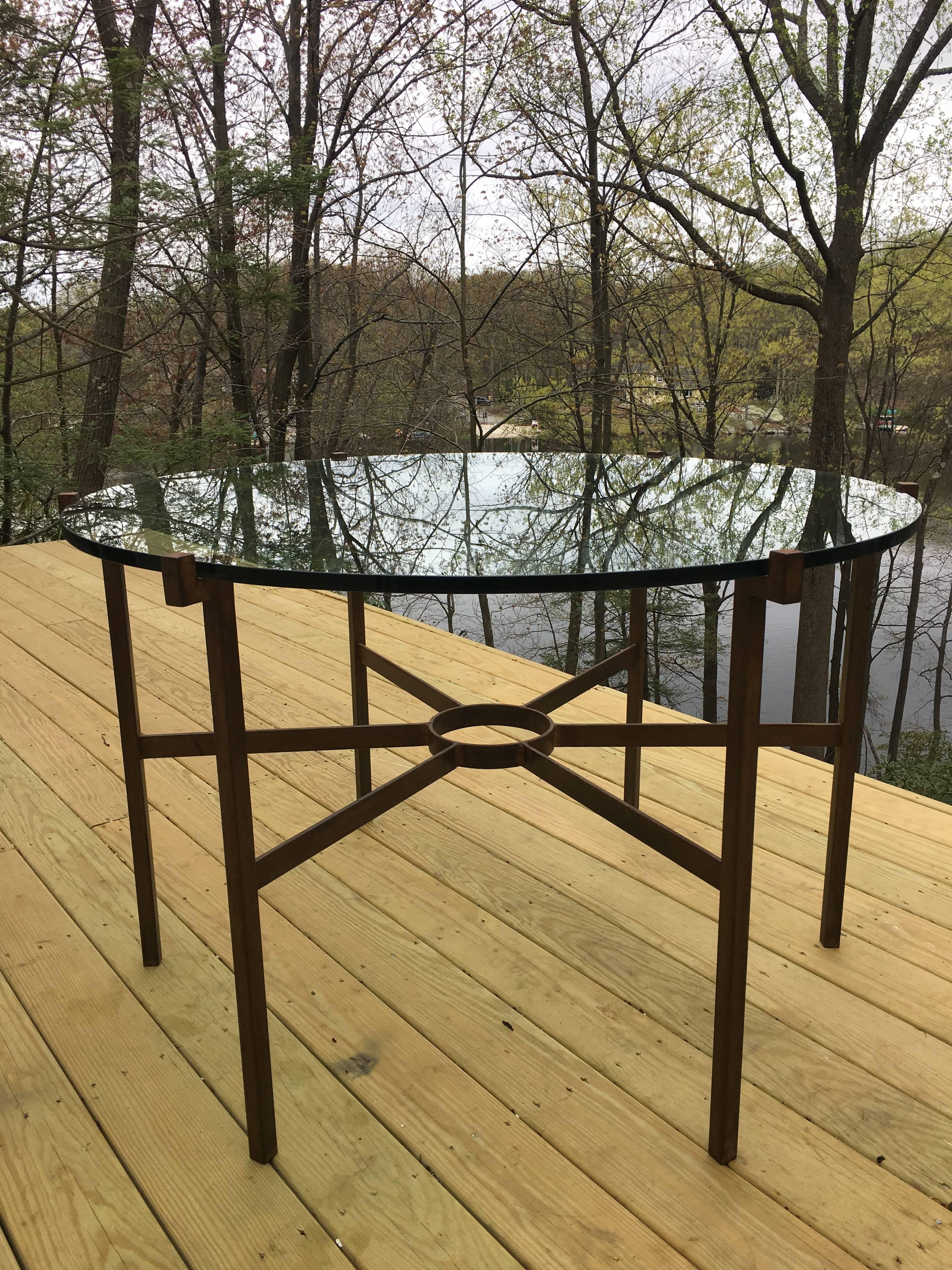 Custom French Modern Neoclassical Iron & Stone Dining Table, Marc Du Plantier. In Good Condition For Sale In New York, NY